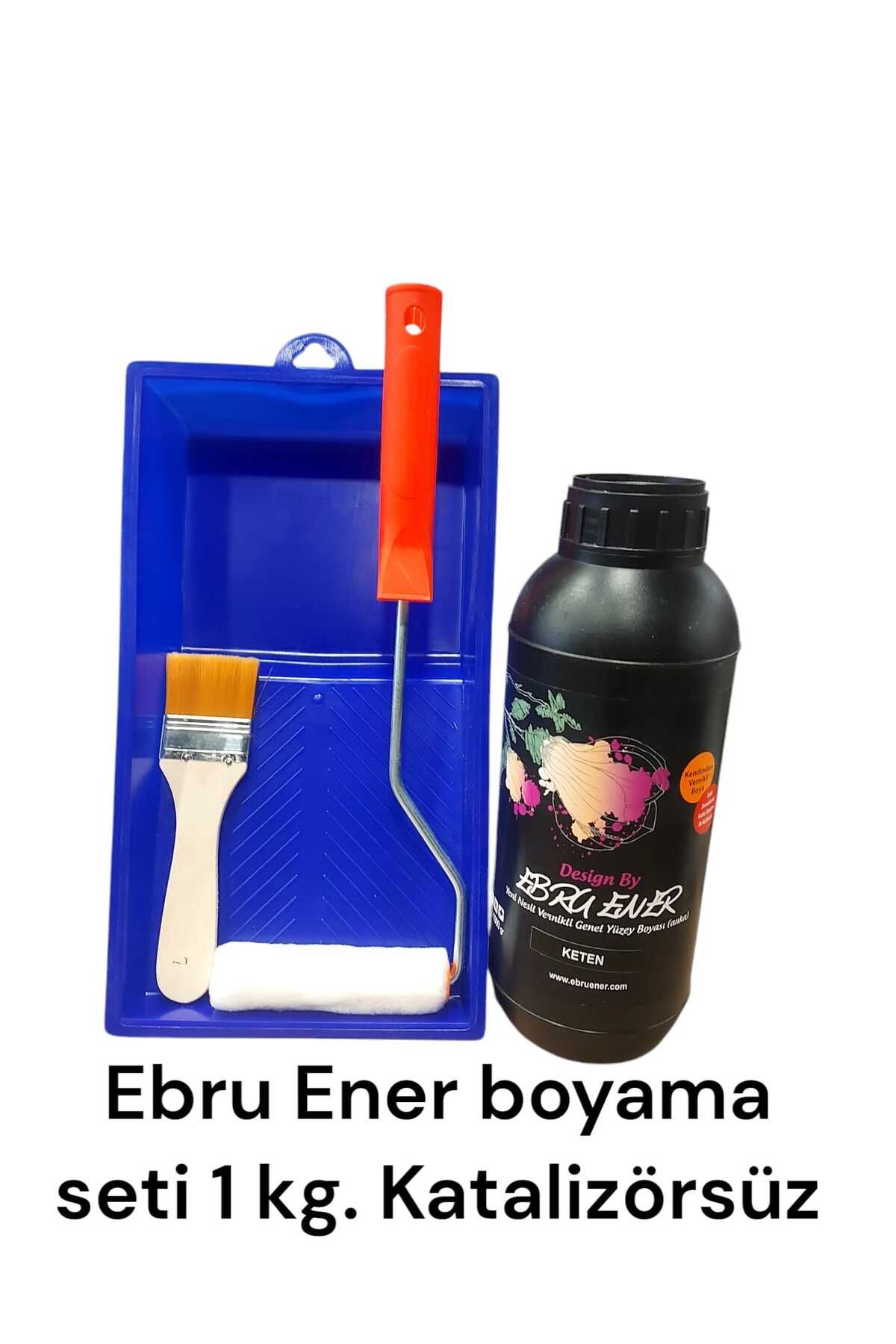 Ebru Ener Kendinden Vernikli Boyama Seti  1000 gr Keten Boya-Tava-Fırça-Rulo