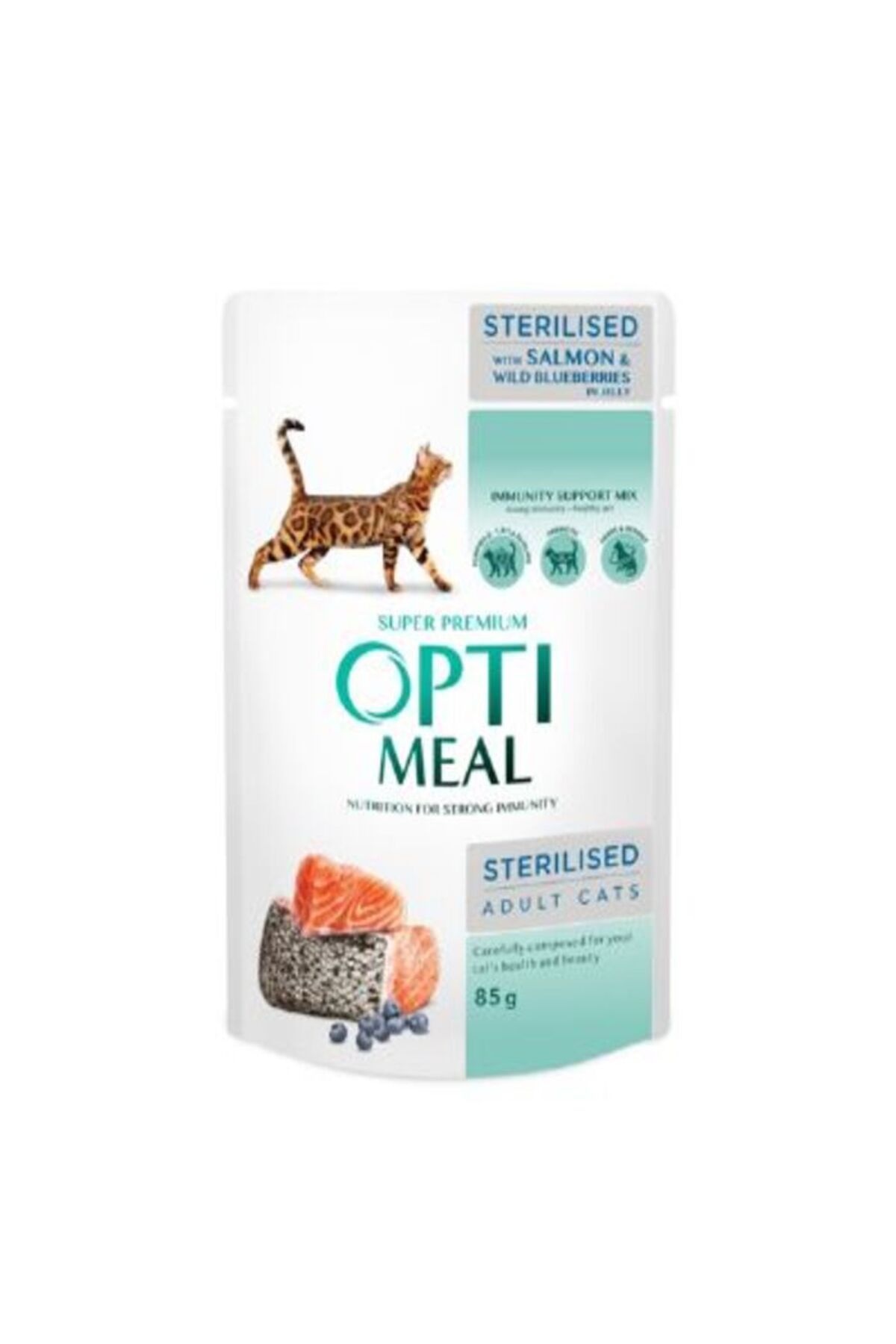 OptiMeal Somon Yaban Mersin Jöle Yaş Kısır Kedi Maması 85 Gr*12 adet