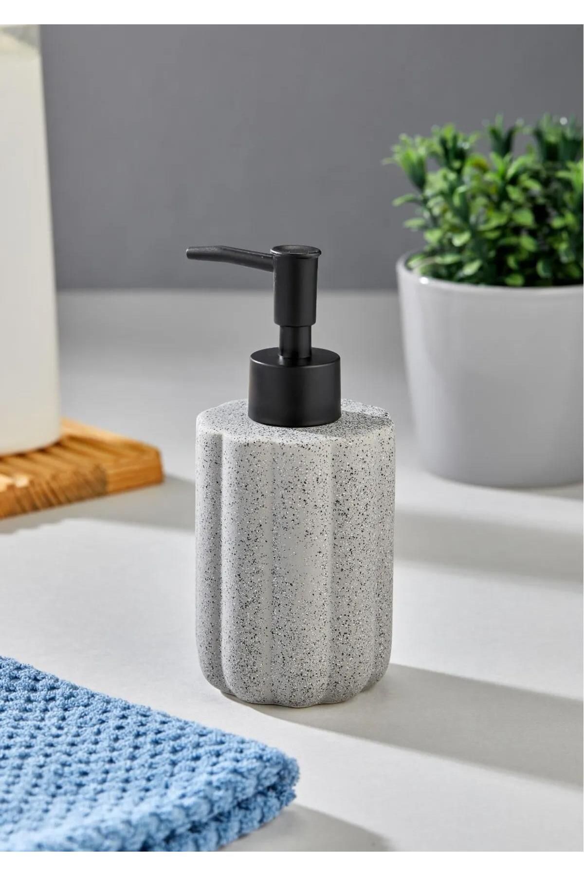 HomeTarz Taş Desenli Seramik Sıvı Sabunluk - Banyo Mutfak Sıvı Sabunluğu - 250 ML, Yuvarlak