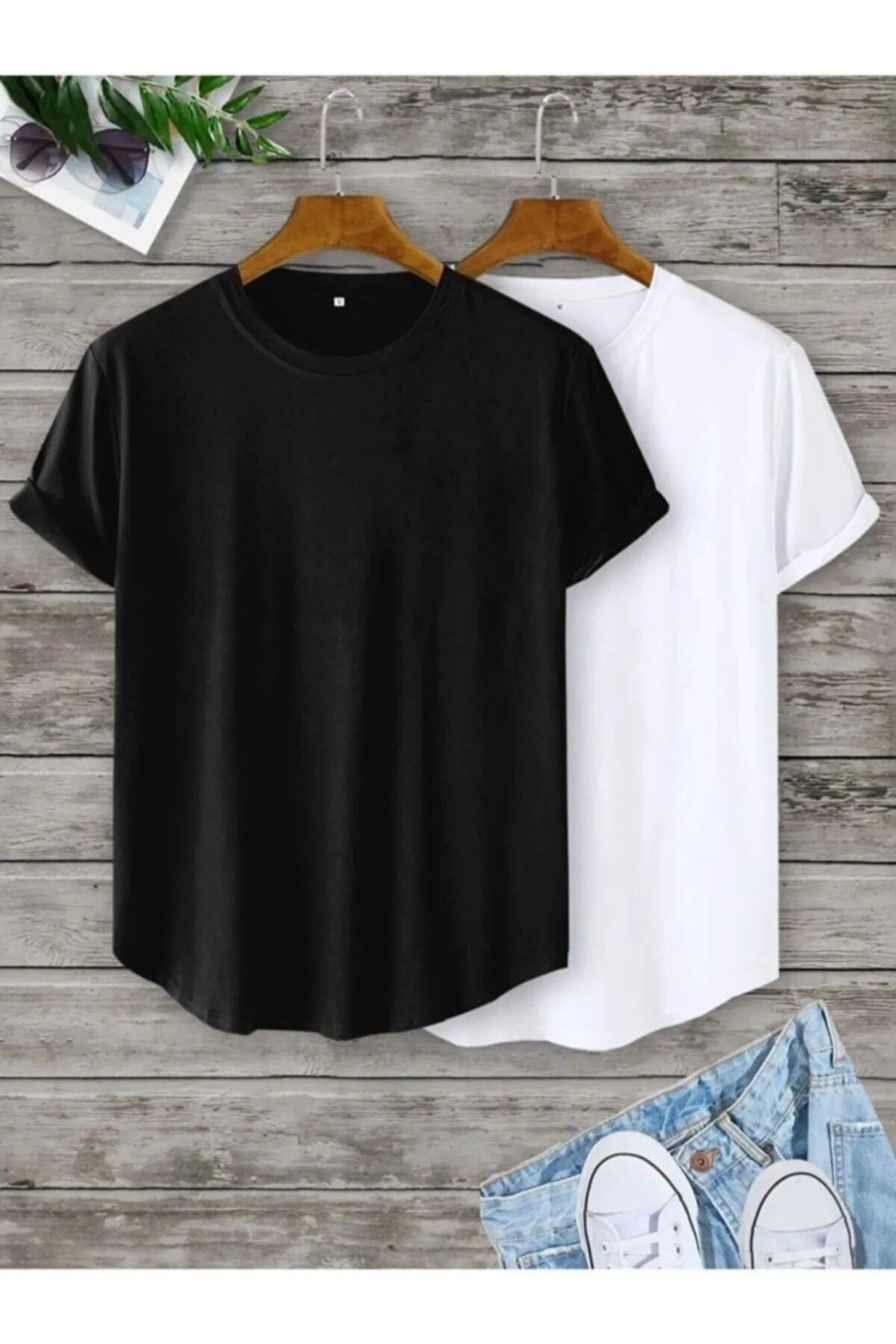 FECCY Unisex Beyaz Siyah Oval Kesim Baskısız Tasarım Tshirt