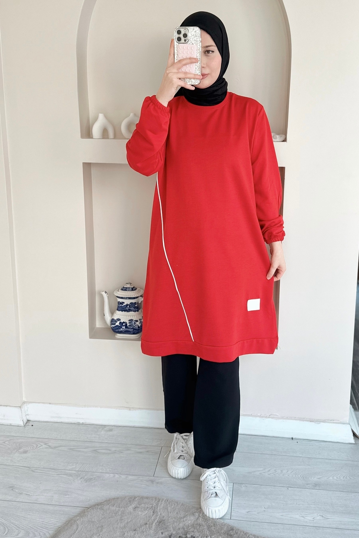 ButikMoor-MO166 سترة حمراء طويلة بخيطين 4