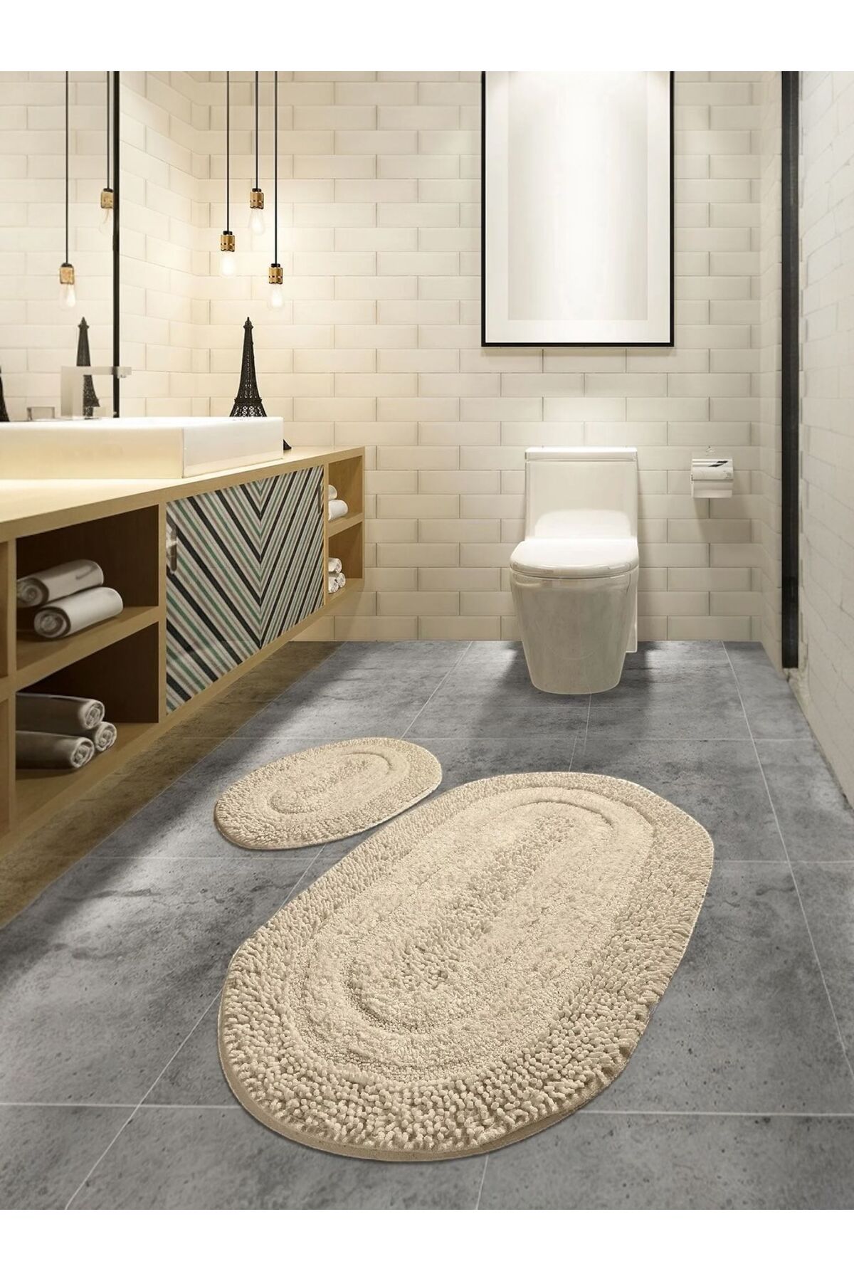 Akmex Grup 2'Li Tafting Banyo Paspası Banyo Halısı Peluş Halı Klozet Paspas Takimi Ebat  50.60 - 60.100