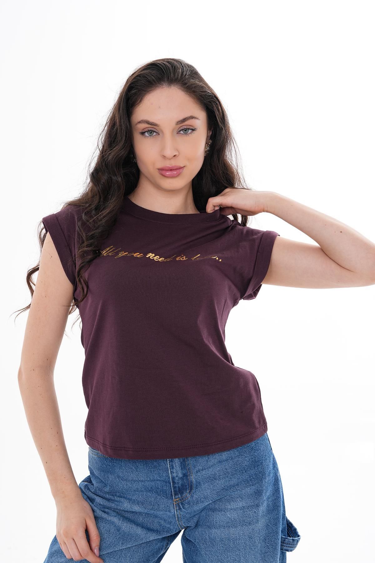 ŞİMAL-Women's Front Text Printed T-Shirt 250032   - 1