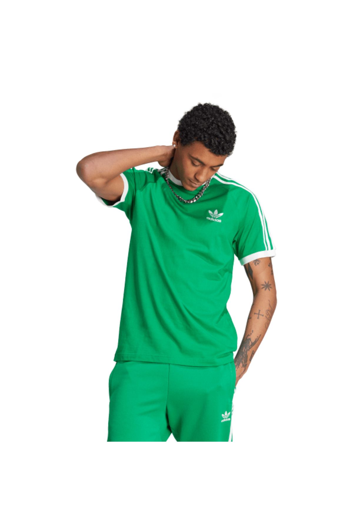 تی شرت ورزشی سبز مردانه 3 نوار adidas