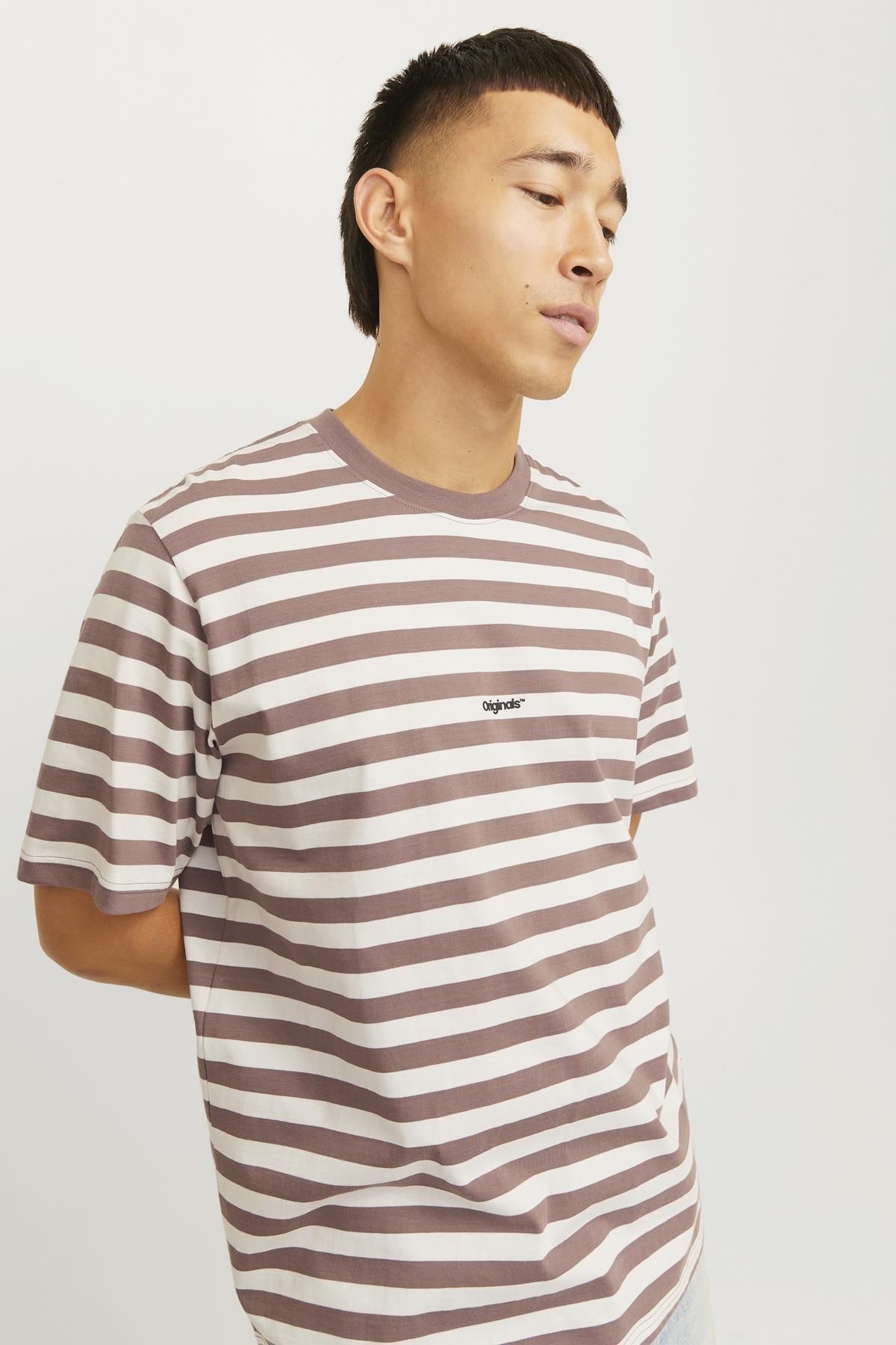 Jack & Jones-JORVESTERBRO Newton Stripe Tee SS CN - Burgundia și alb 5