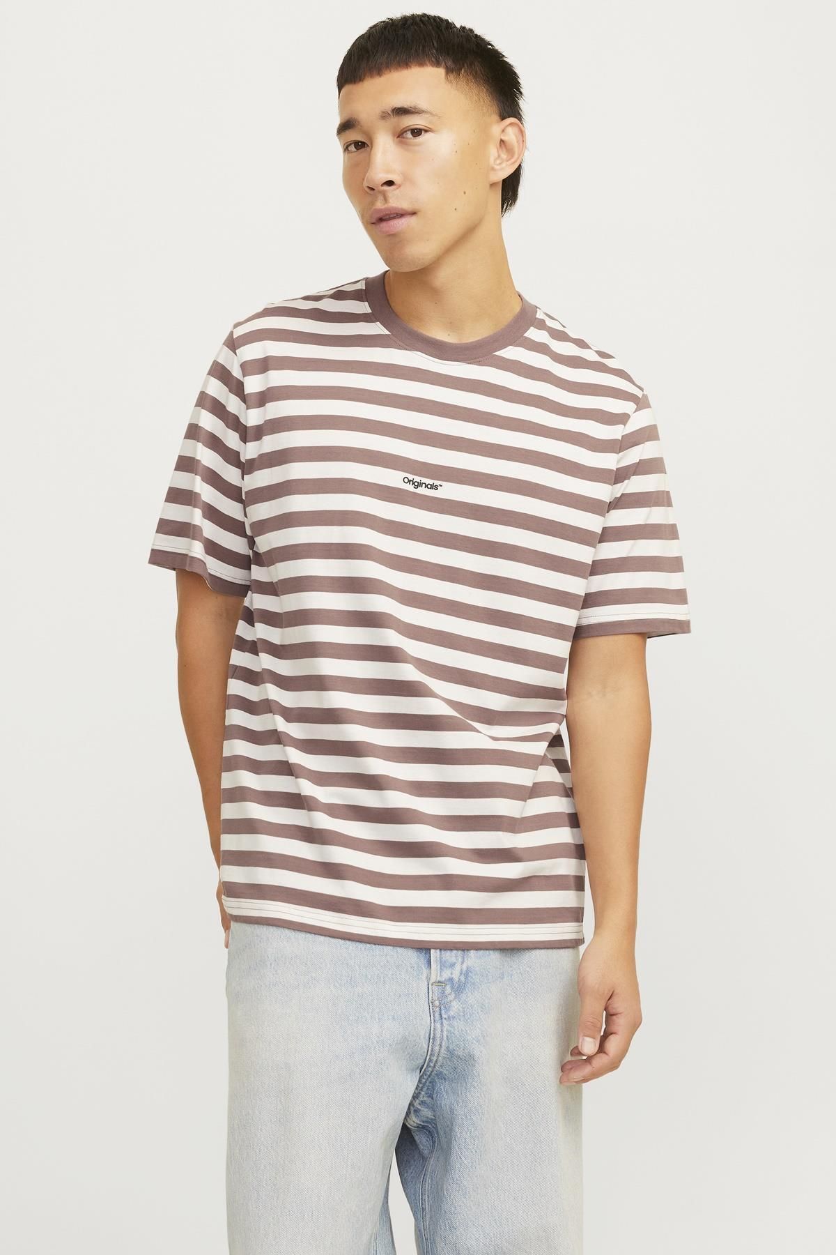 Jack & Jones-JORVESTERBRO Newton Stripe Tee SS CN - Burgundia și alb 4