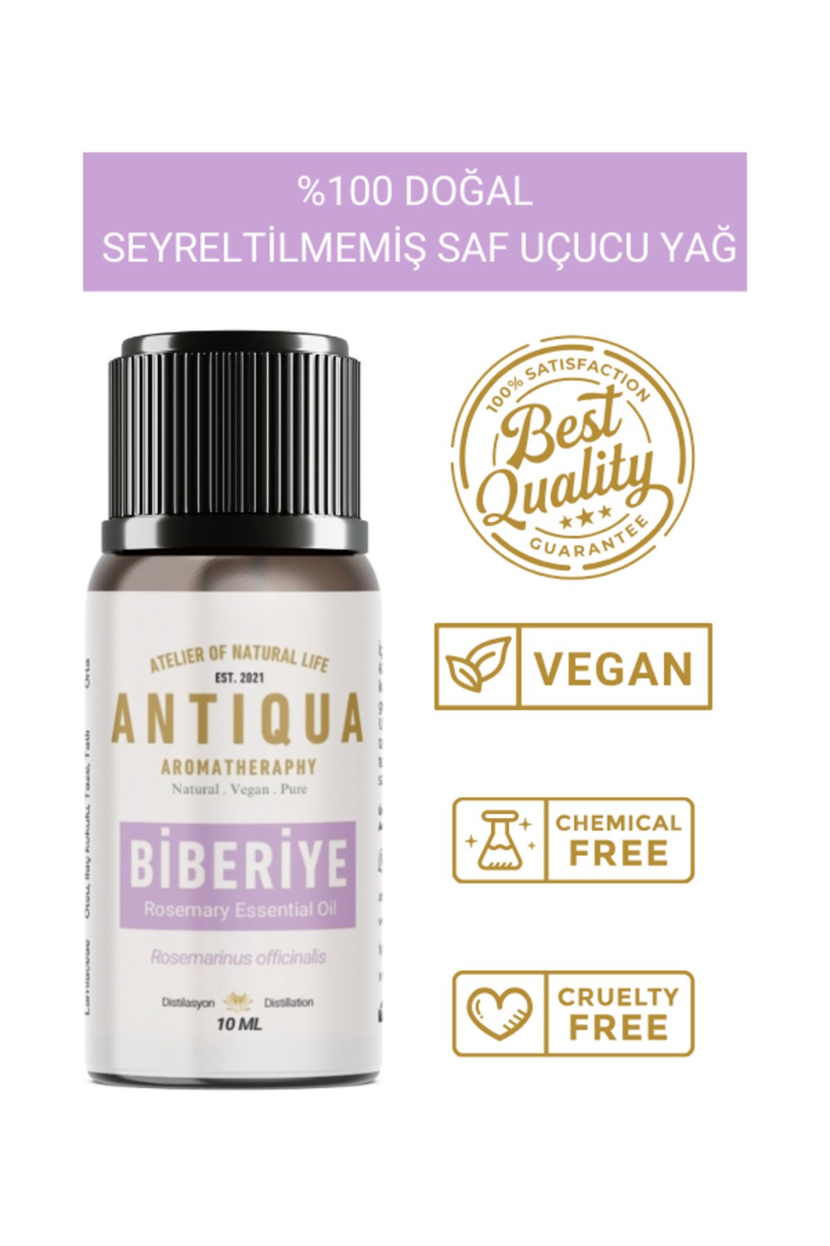 Antiqua Aromaterapi Biberiye Uçucu Yağı 10 Ml (Seyreltilmemiş Ürün, %100 Doğal ve Saf)