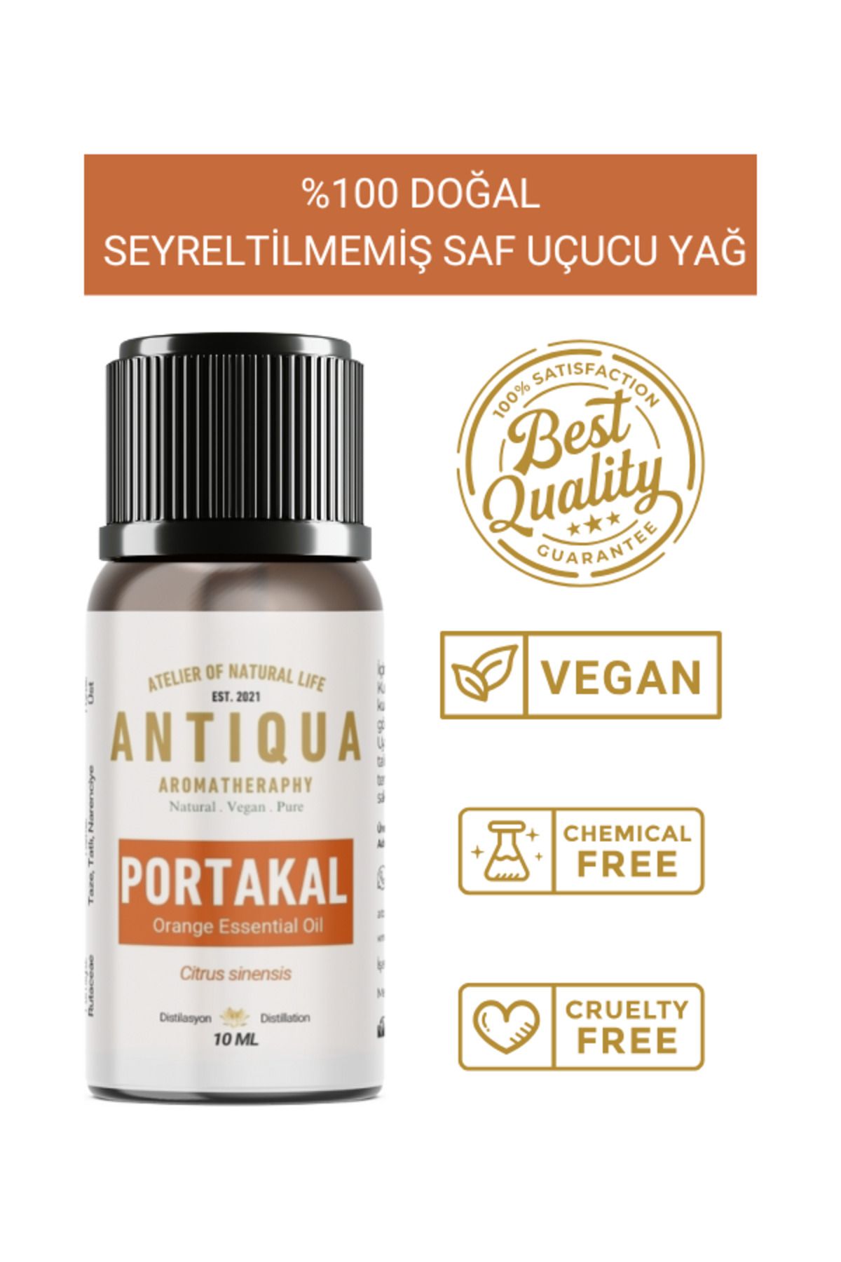 Antiqua Aromaterapi Portakal Uçucu Yağı 10 Ml (Seyreltilmemiş Ürün, %100 Doğal ve Saf)