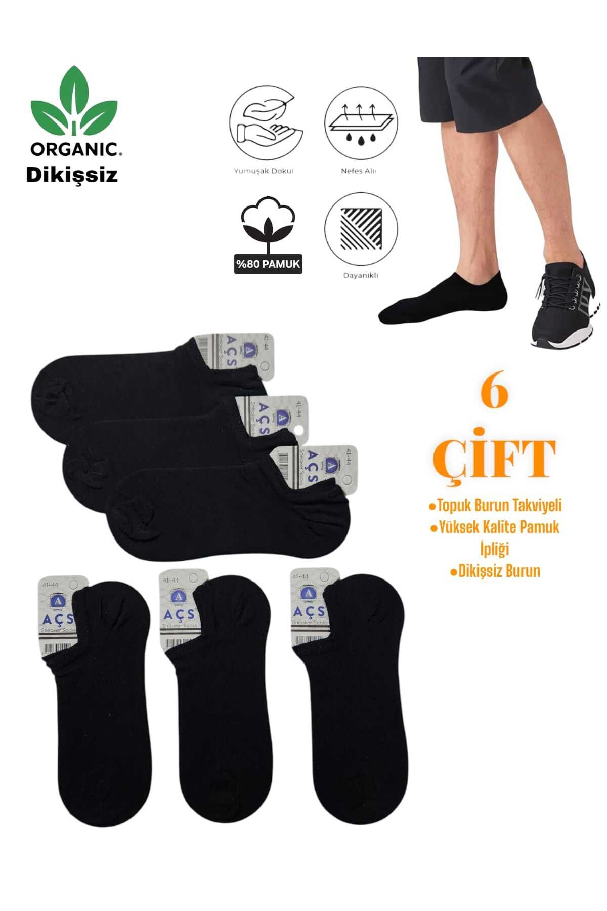 Elena textile & underwear Pamuk Erkek Sneaker Dikişsiz Görünmez Bilekte Spor Çorap Premium 6'lı paket (40-44)