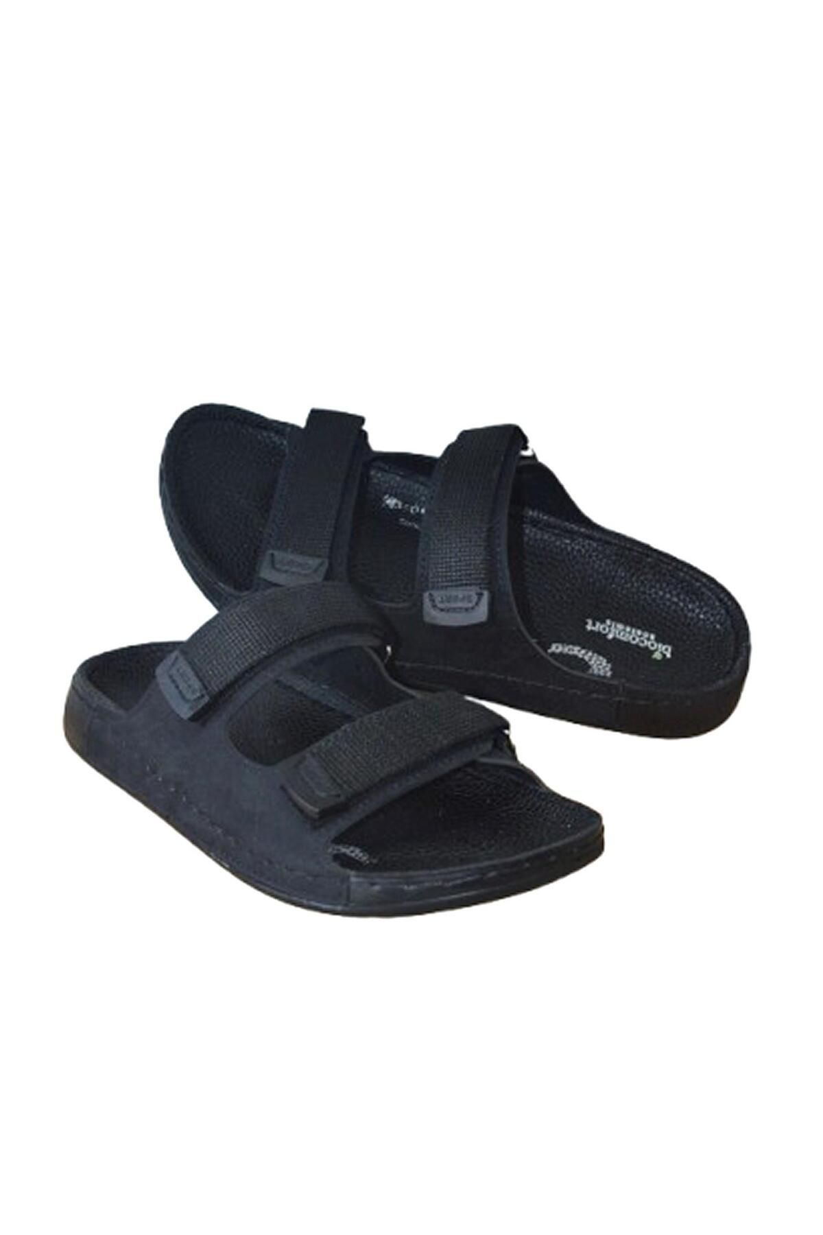 Biocomfort-Men's Black Velcro Double Banded Anatomical Slippers 4