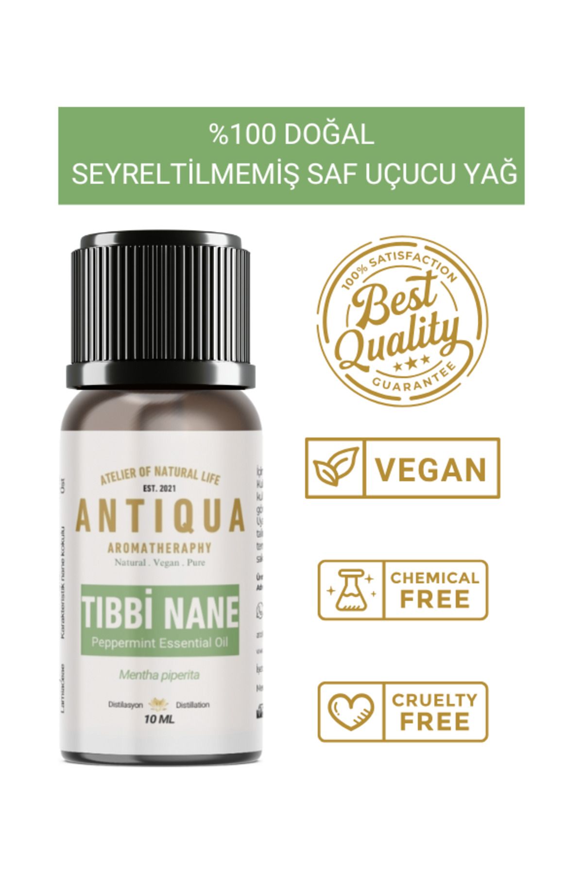 Antiqua Aromaterapi Tıbbi Nane Uçucu Yağı 10 Ml (Seyreltilmemiş Ürün, %100 Doğal ve Saf)