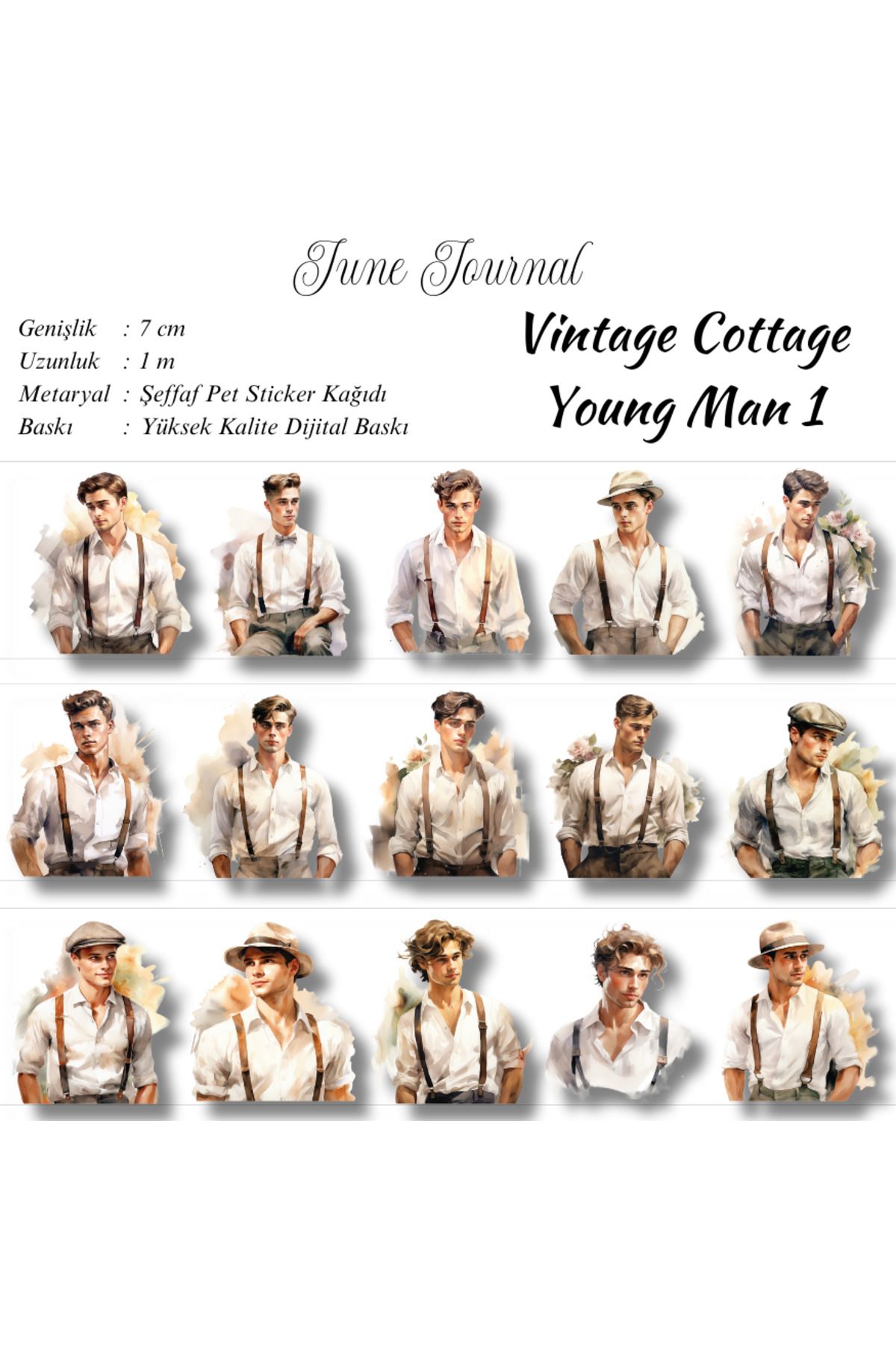 June Journal JJ03043 Vintage Cottage Young Man 1 Şeffaf Washitape  ( Bullet Journal Ve Ajandalar İçin İdealdir)