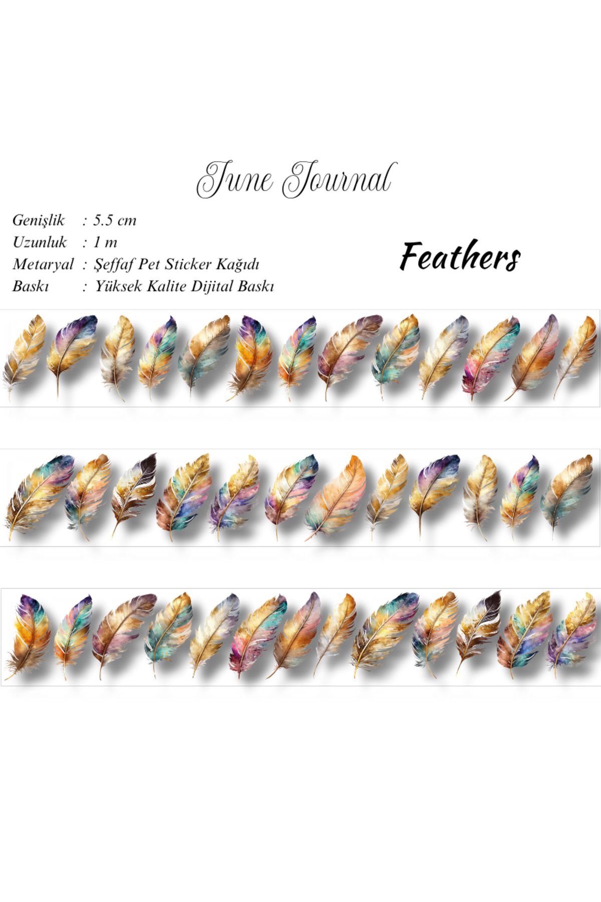 June Journal JJ03042 Feathers Şeffaf Washitape  ( Bullet Journal Ve Ajandalar İçin İdealdir)