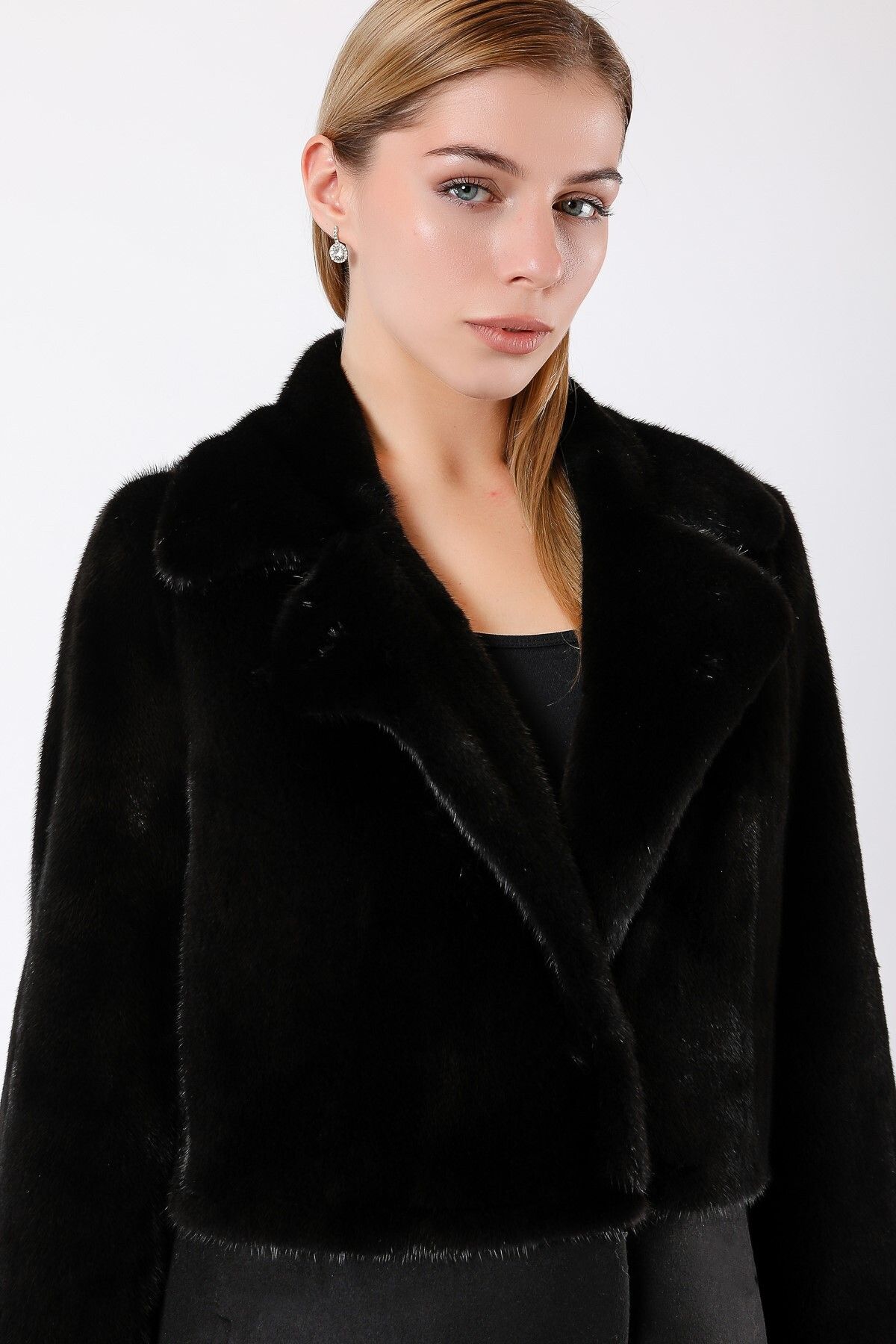 Leather Club-Black Mink Fur Garnished Cashmere Coat 8