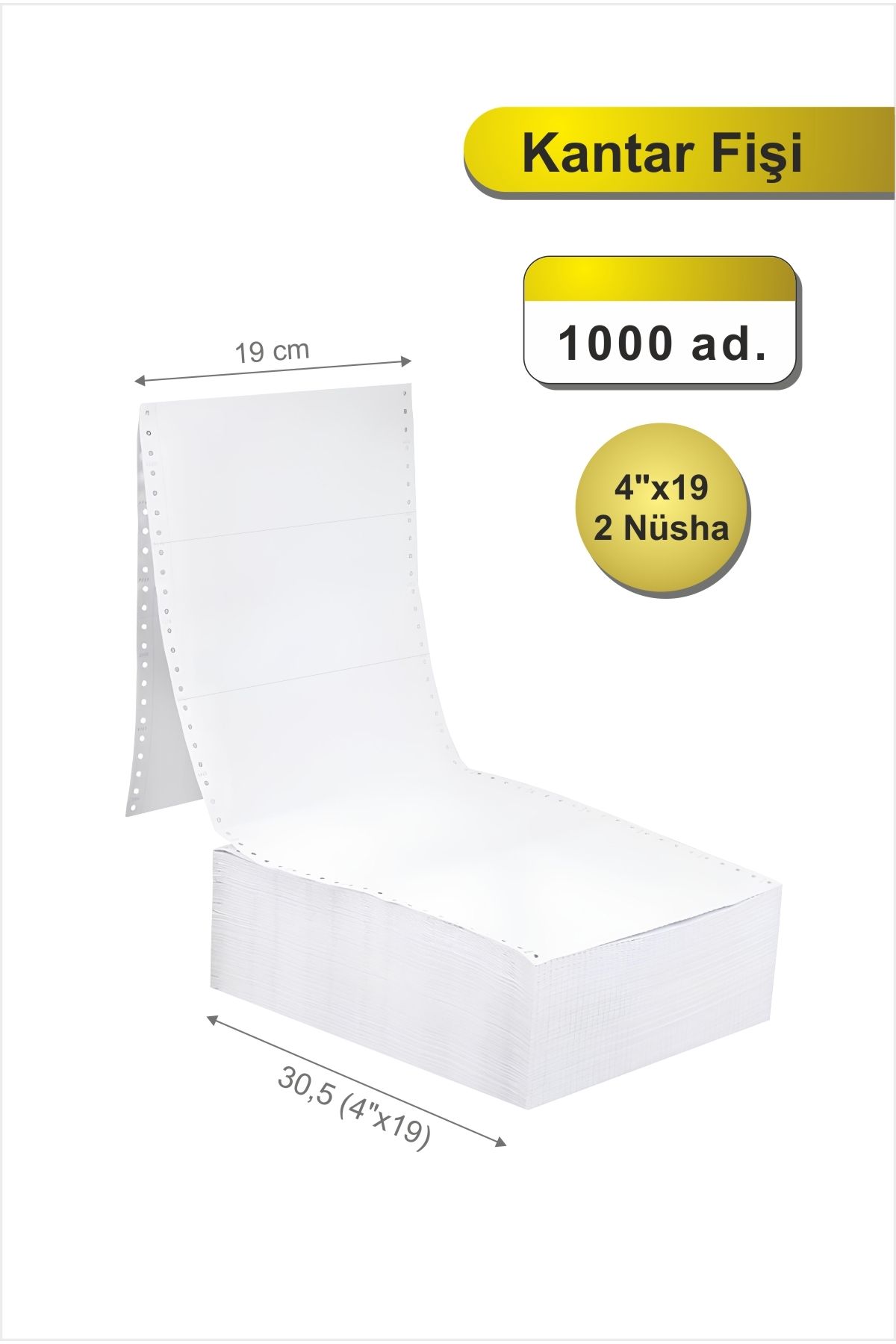 POZİTİF FORM 4x19 Kantar Fişi 2 Nüsha 1000 Adet , Beyaz Otokopili Sürekli Form (4''x19 cm)