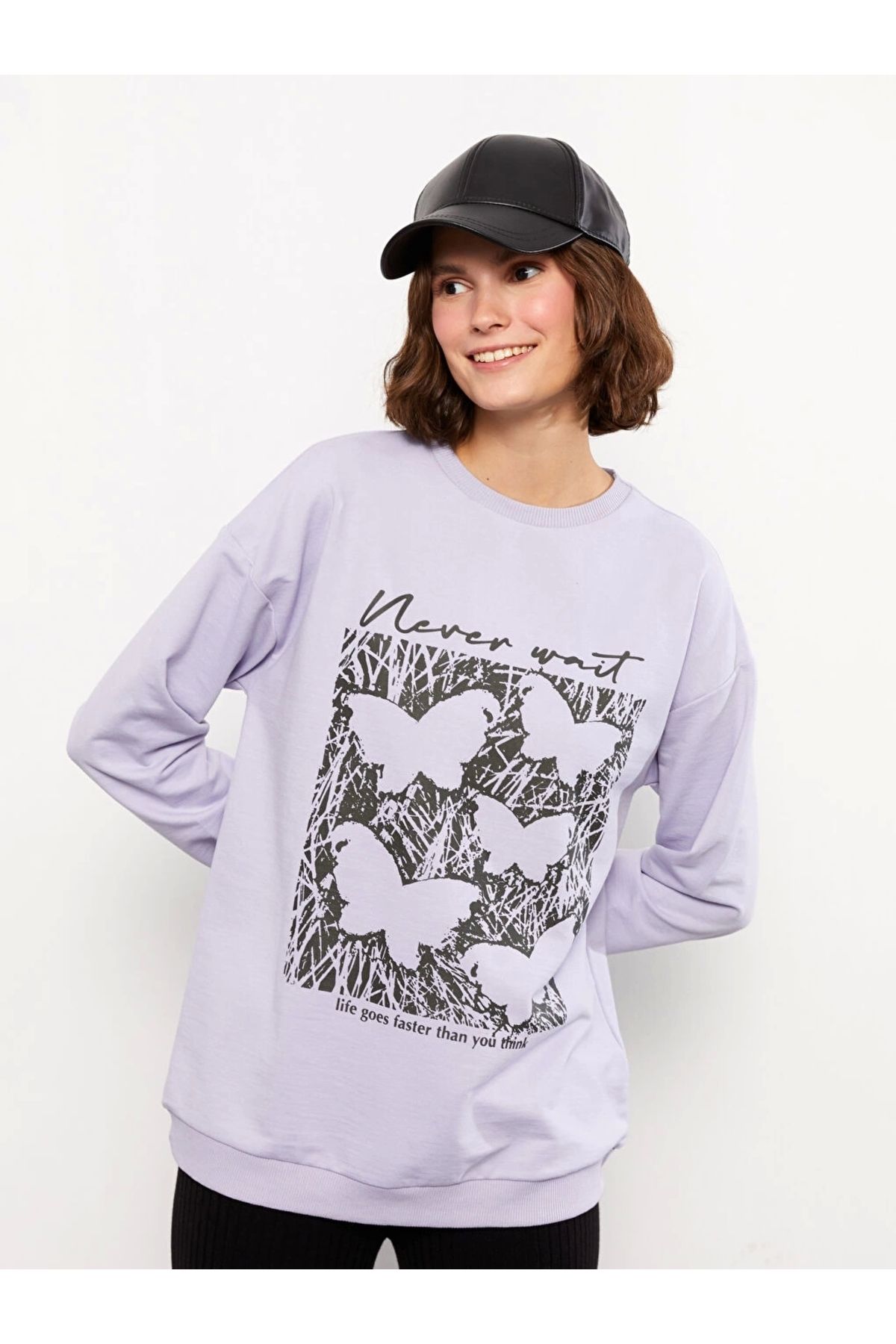 LC Waikiki-Lcw Vision Lilac Crew Neck Printed Long Sleeve Women's Sweatshirt 2