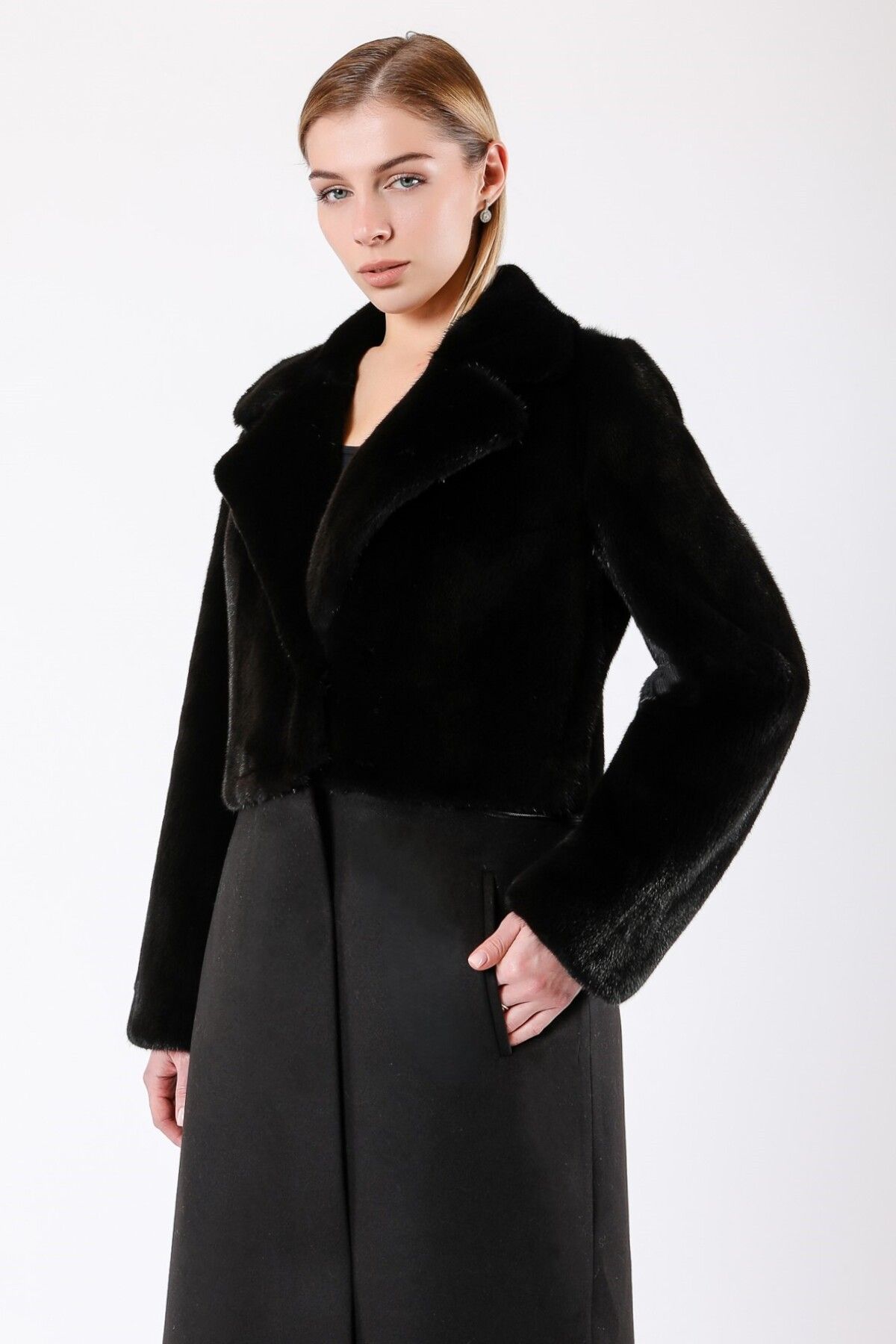 Leather Club-Black Mink Fur Garnished Cashmere Coat 3