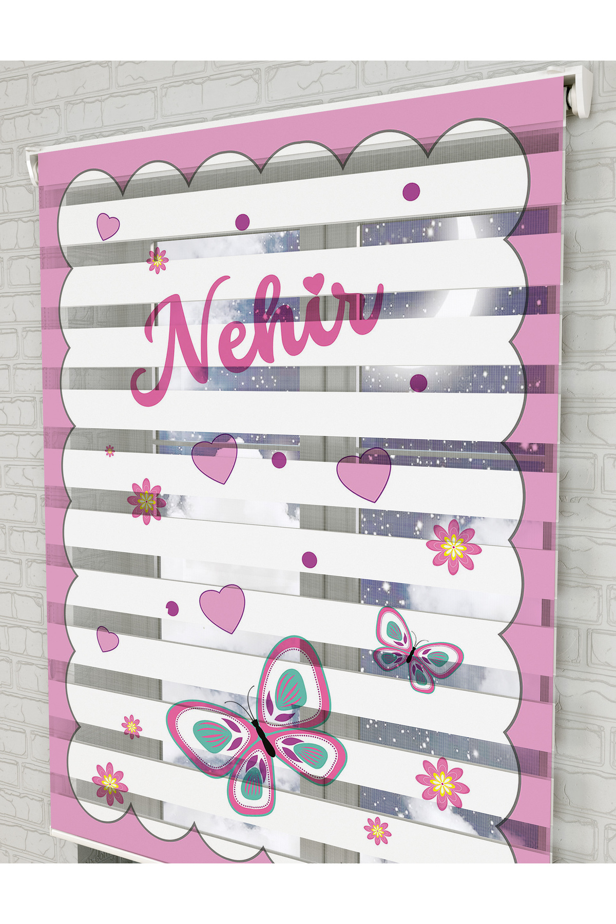 AD Home Pembe Kelebekler Baskılı Zebra Perde - Gece Gündüz - Bebek Odası Perdesi - Kız Çocuk Odası Perdesi fotoğrafı 4 (önizleme)