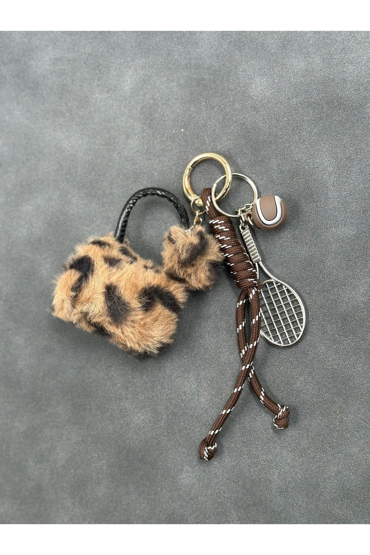 Goldies Bag Leopar Mini Çanta ve Tenis Figürlü Çanta Aksesuarı Çanta Charmı ( Çanta Dahil Değildir)