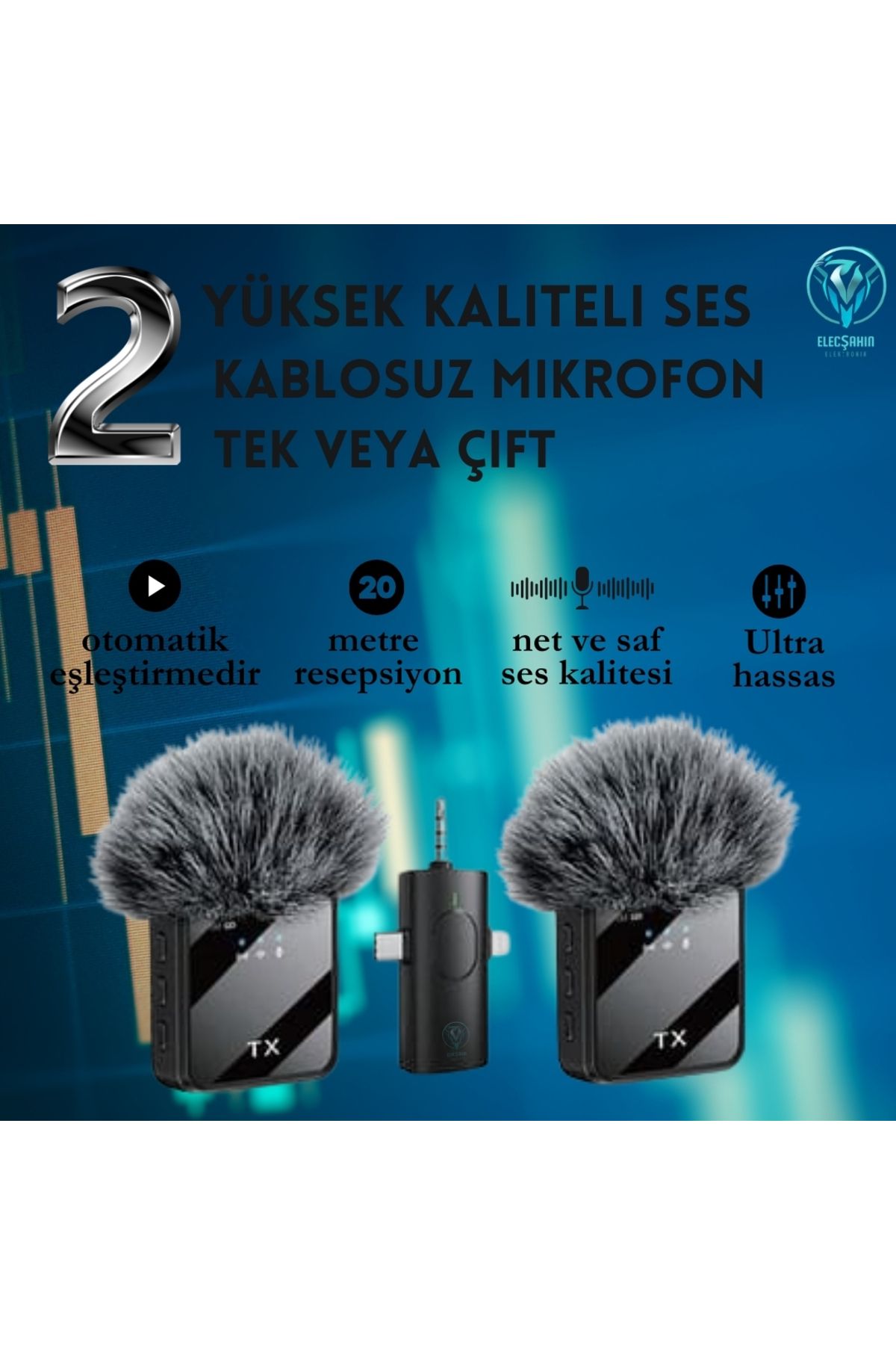 İVOTECH F11-2 Mikrofon. 2 küçük mikrofonun 3'ü 1 arada, iPhone, Android telefonlar ve kamera 6,35mm fişi var