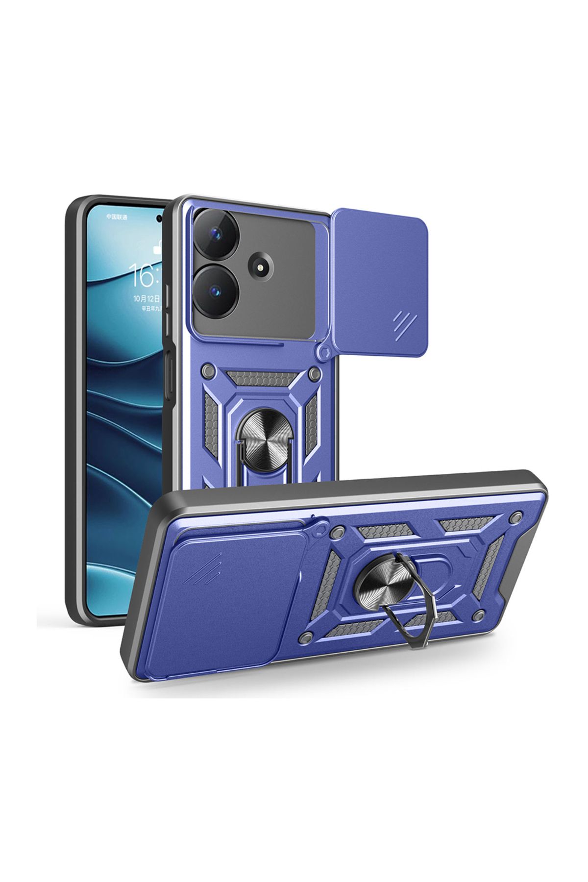 Nezih Case Realme Note 60 Uyumlu Magnetik Standlı Kamera Korumalı Sürgülü Kapak Kılıf