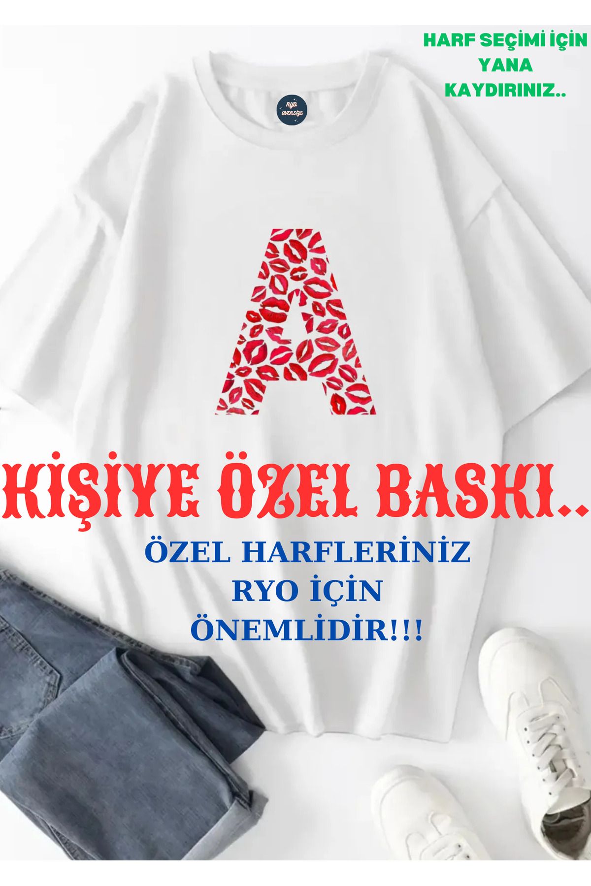 RYO FASHİON KİŞİYE ÖZEL BAŞ HARFİ ÖZEL GÜNLER İÇİN OVERSİZE BEYAZ UNİSEX TİŞÖRT 1.SINIF KALİTE