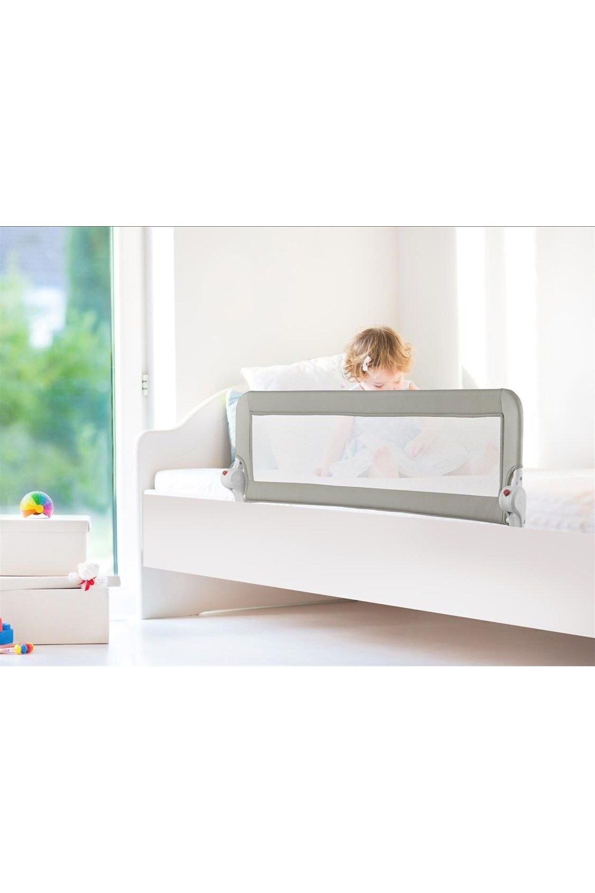 GUİMO-Guimo 120cm Double Mesh Bed Barrier Foldable Base Railing Foldable Bed Rail Guard Bed Rail 7