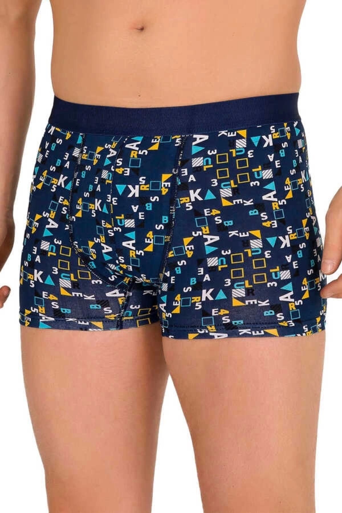 NİVEMESHOME Nivemeshome 4480 Erkek Lycralı Cotton Boxer Harfli Rakamlı Desenli L Berrak