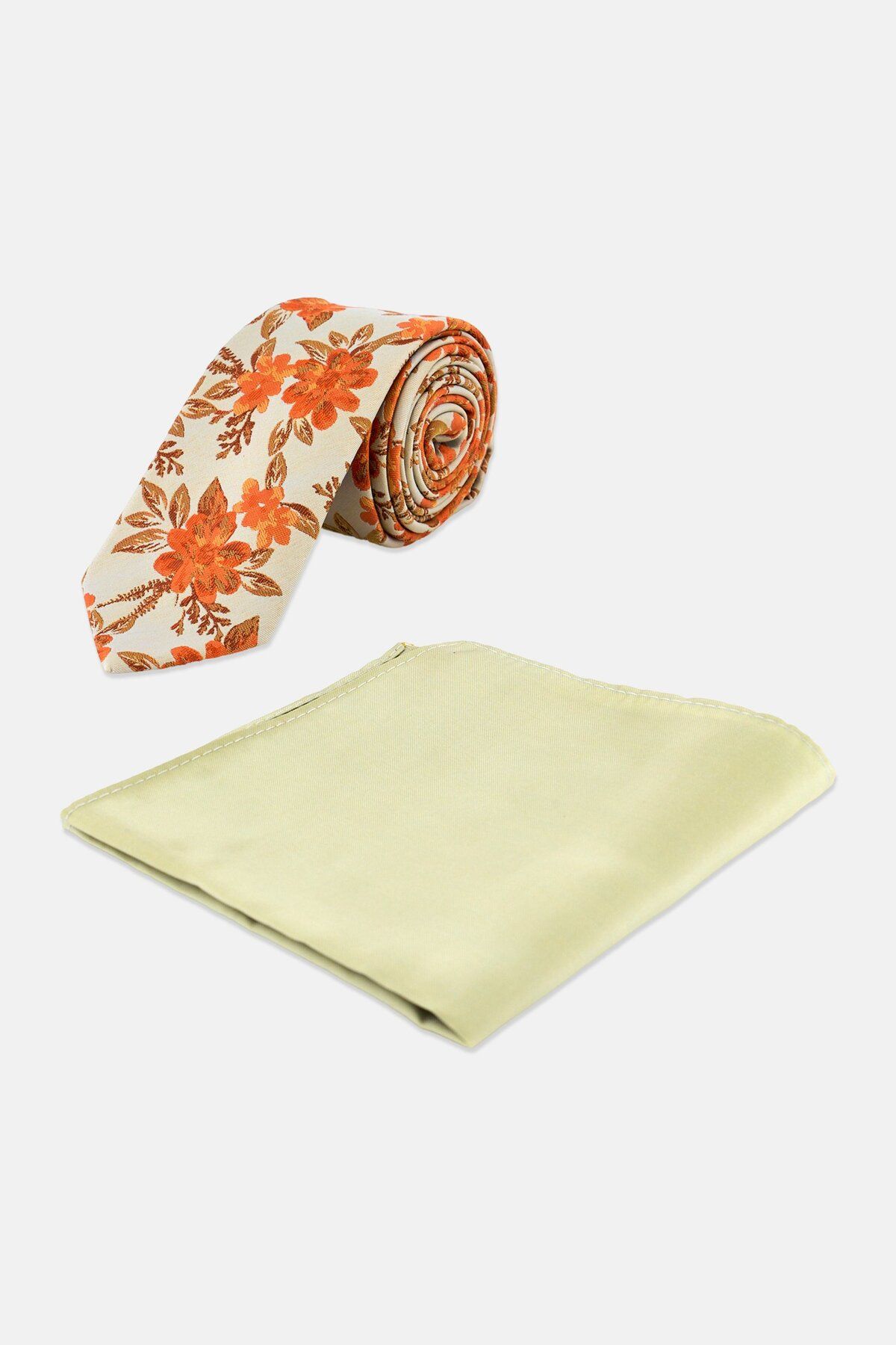 Asos Design-Men 2 Pcs Floral Print Tie And Pocket Square, Light Olive 2