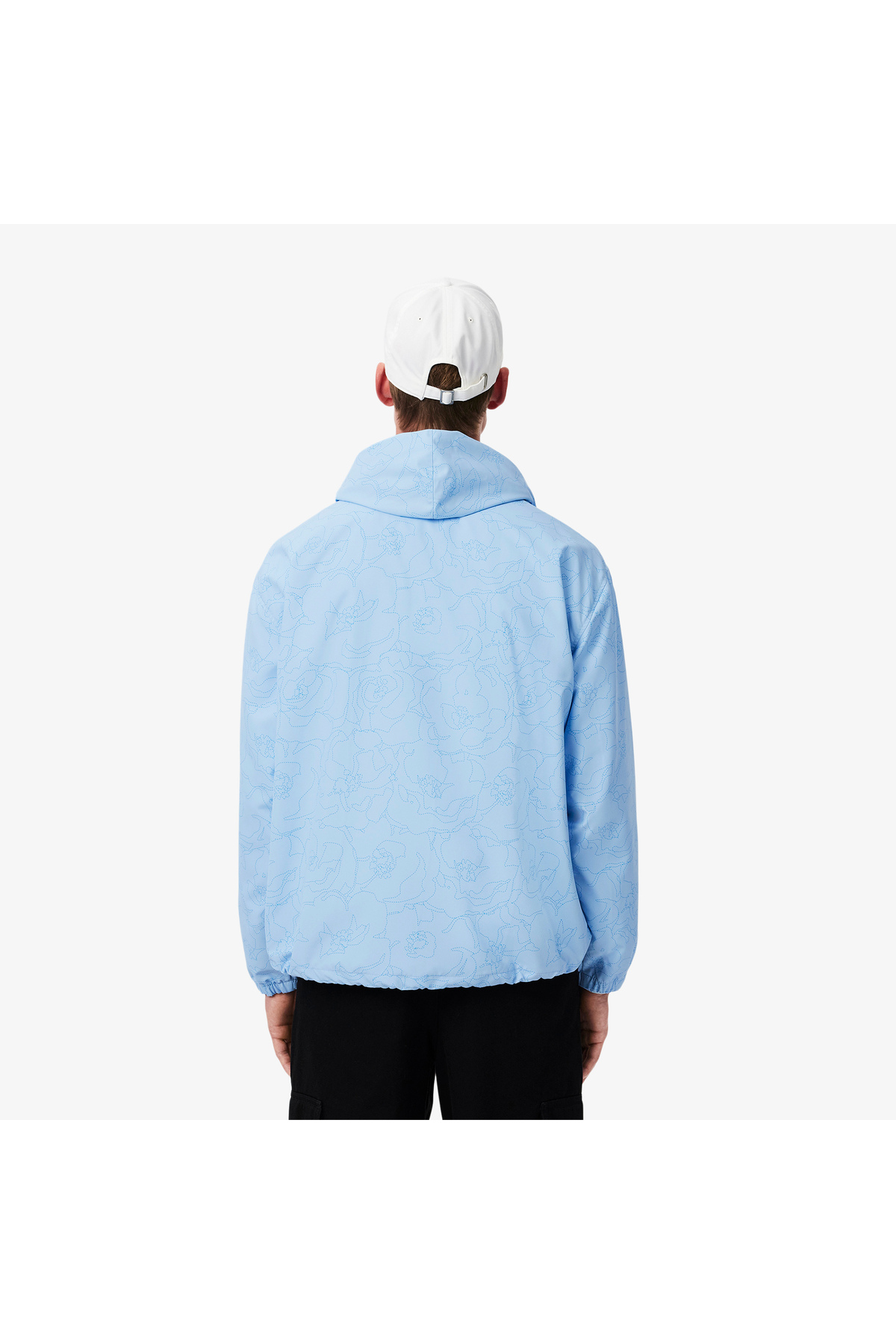 Lacoste  Erkek Regular Fit Kapüşonlu Desenli Mavi Rüzgarlık - Görsel 3