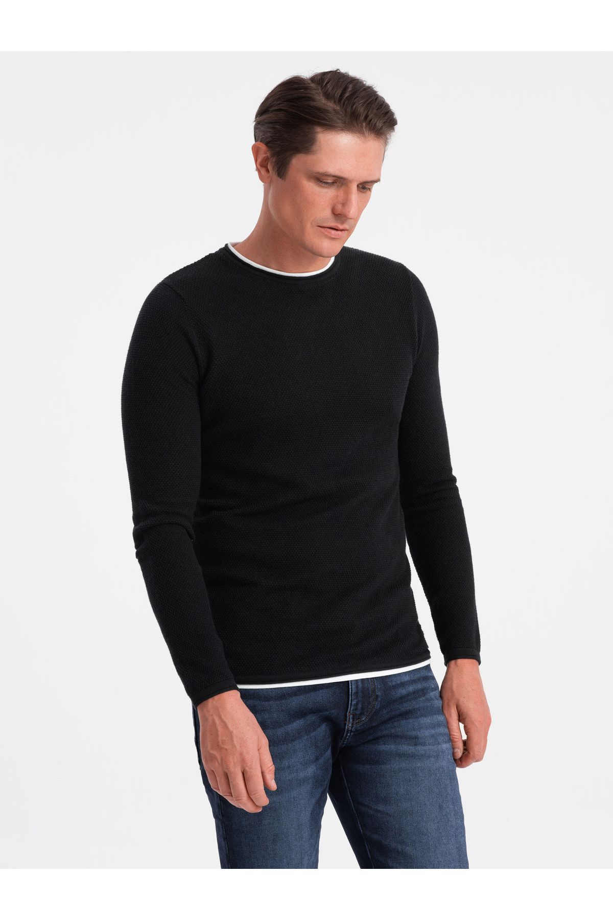 OMBRE-Herren Baumwollpullover mit Rundhalsausschnitt - schwarz V1 OM-SWSW-0103 S 3
