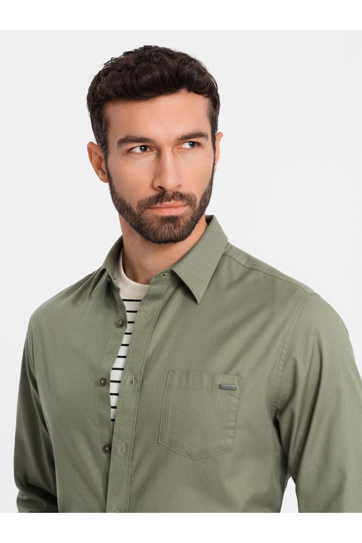 OMBRE-Herren Baumwollhemd mit Tasche REGULAR FIT - oliv V2 OM-SHCS-0147 XL 2