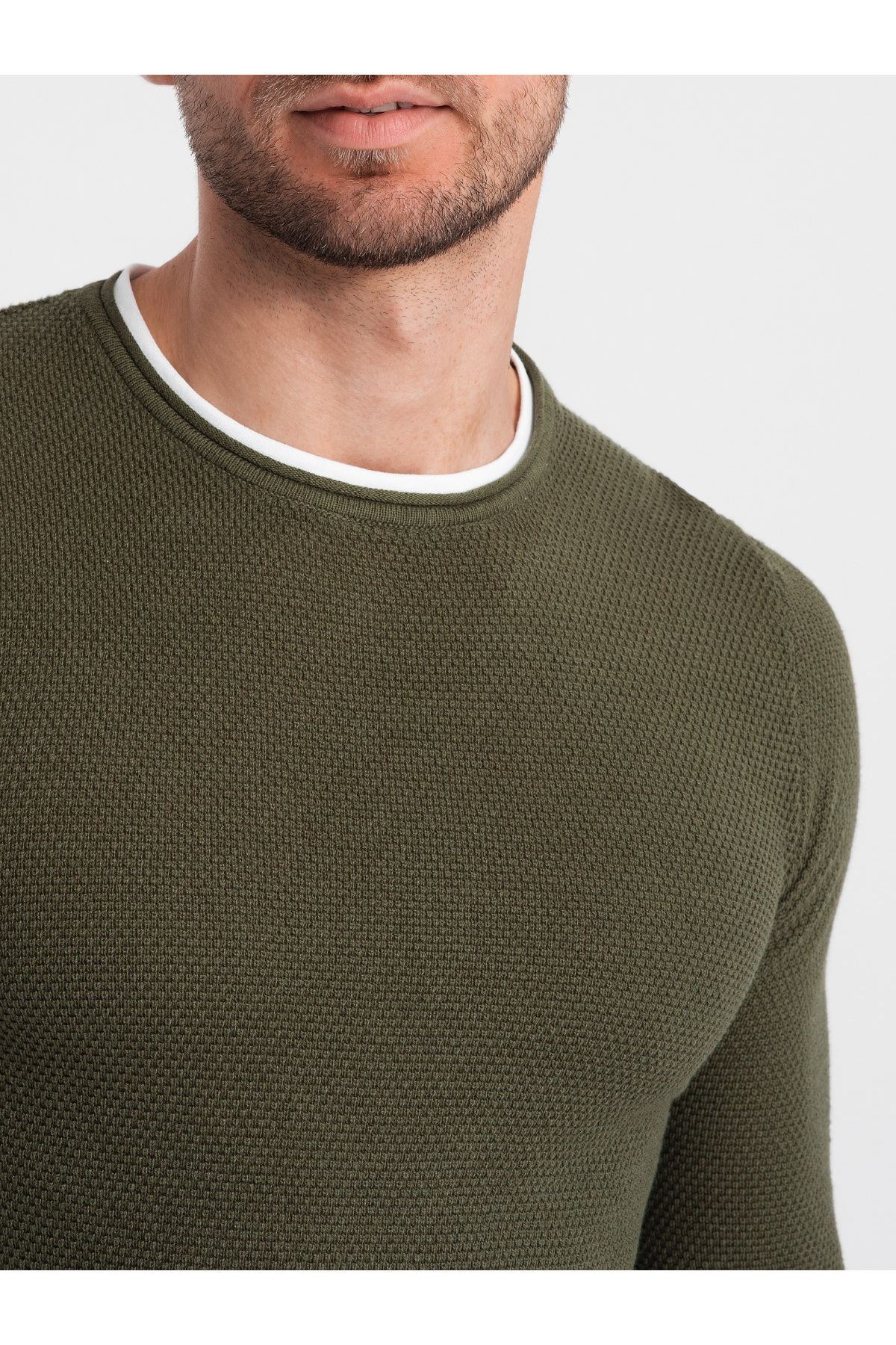OMBRE-Herren Baumwollpullover mit Rundhalsausschnitt - dunkeloliv V7 OM-SWSW-0103 M 3