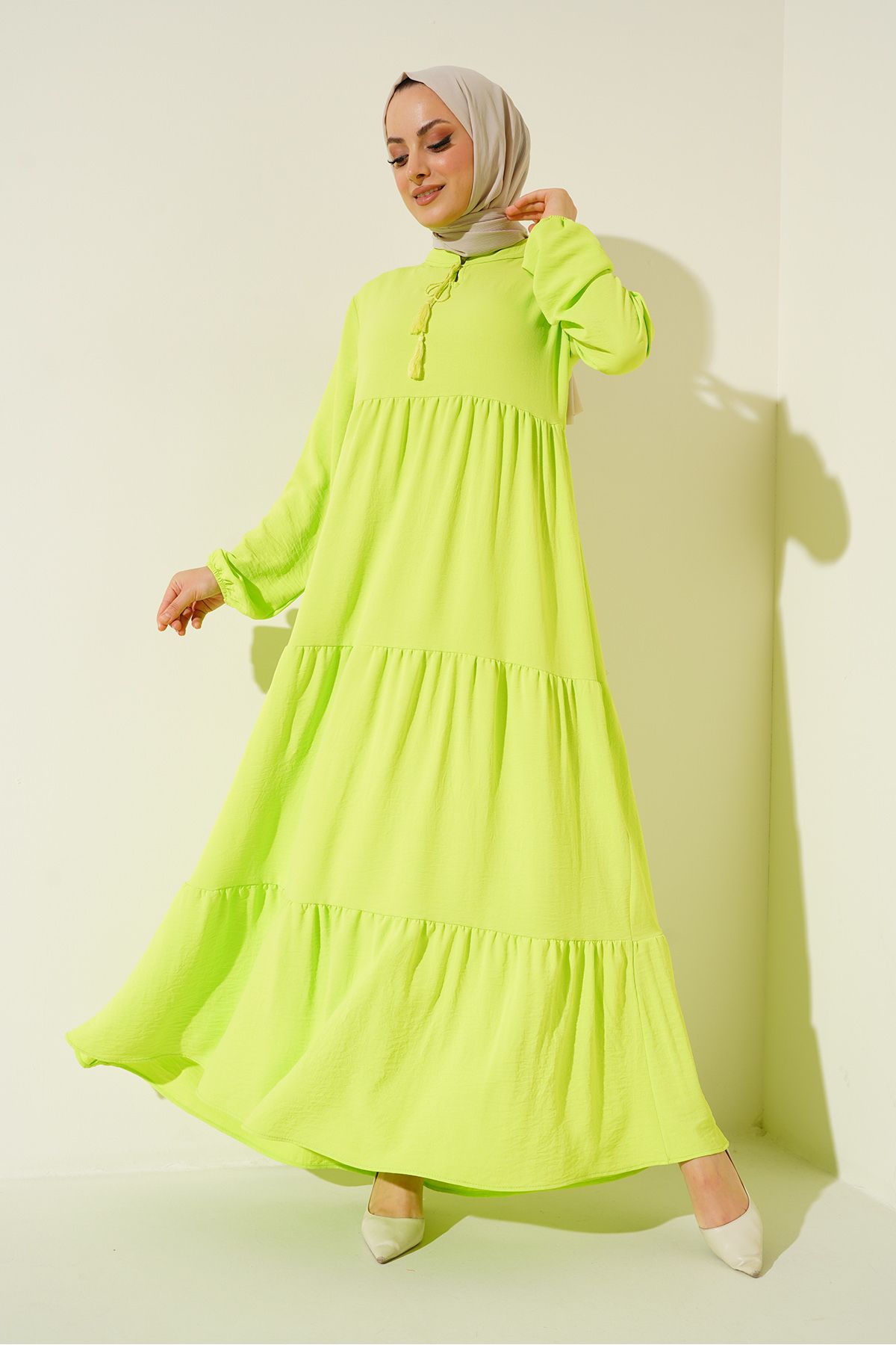 Bigdart-1627 Rochie Hijab cu Siret - V. Verde 1