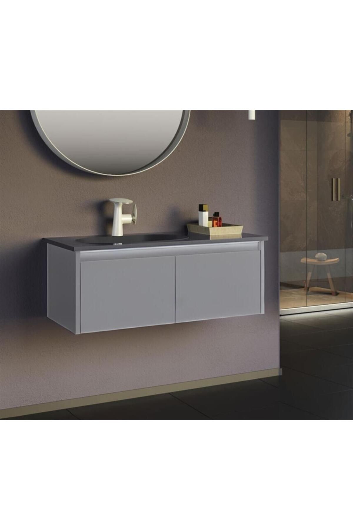 ORKA LİSBON 90 ALT MODÜL + LAVABO  MAT GRİ 5001430