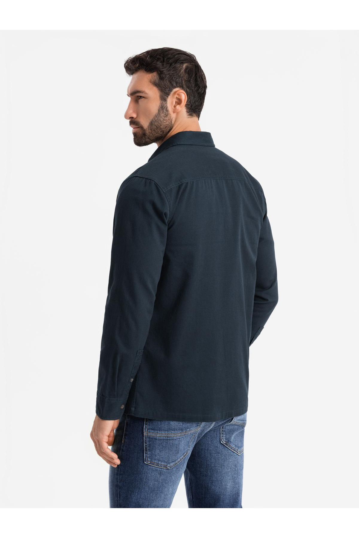 OMBRE-Herrenhemd aus Baumwolle mit REGULAR FIT und geknöpften Taschen - marineblau V3 OM-SHCS-0146 L 5