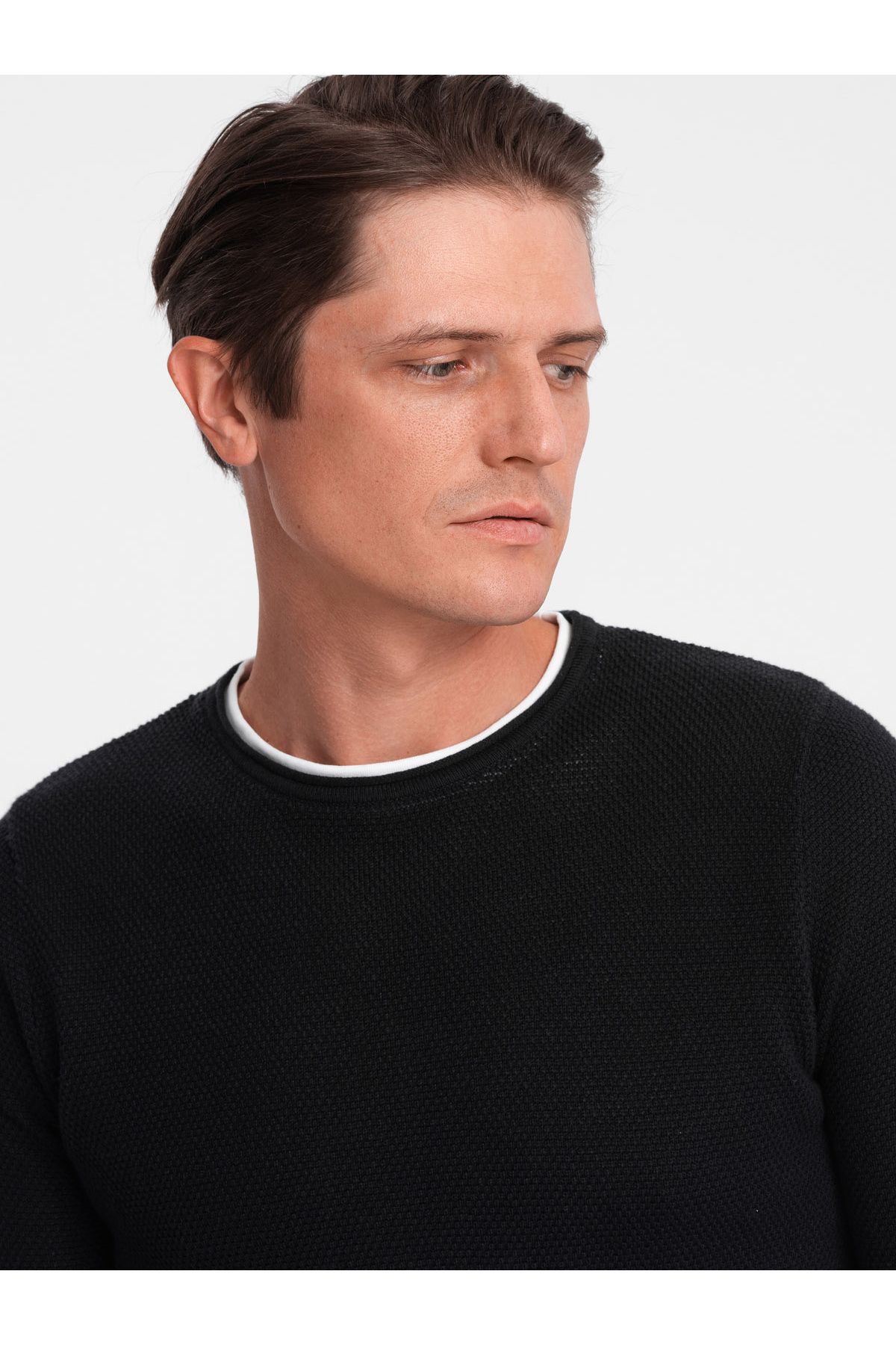 OMBRE-Herren Baumwollpullover mit Rundhalsausschnitt - schwarz V1 OM-SWSW-0103 S 2