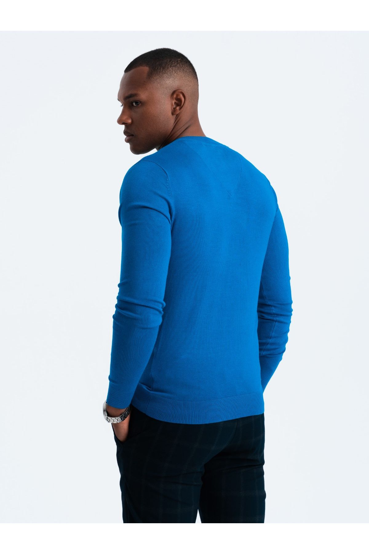 OMBRE-Eleganter Herren Pullover mit V-Ausschnitt - blau V19 OM-SWBS-0107 XXL 5