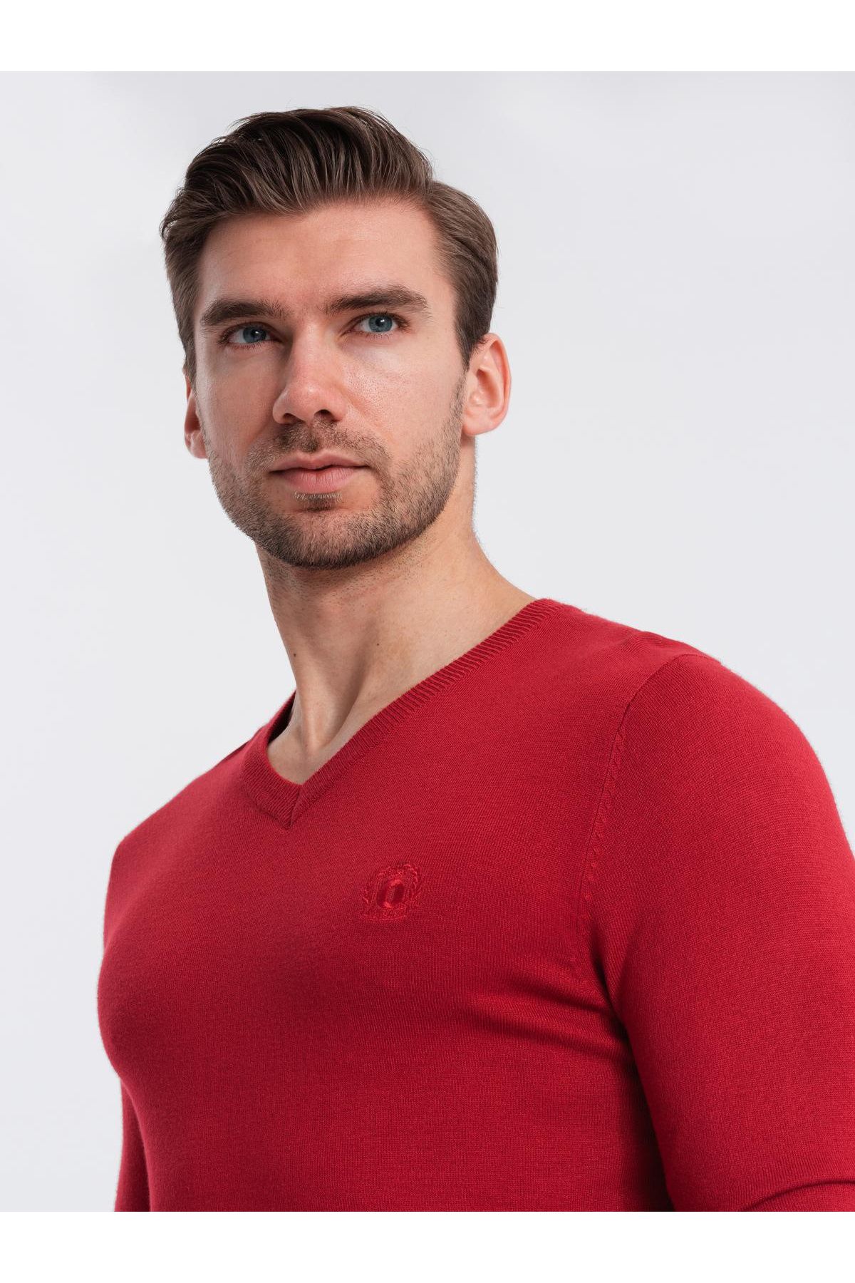 OMBRE-Eleganter Herren V-Ausschnitt BASIC Pullover mit Viskose - rot V20 OM-SWBS-0107 S 2