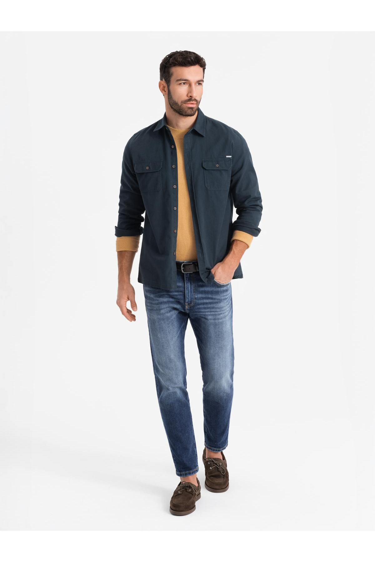 OMBRE-Herrenhemd aus Baumwolle mit REGULAR FIT und geknöpften Taschen - marineblau V3 OM-SHCS-0146 L 4