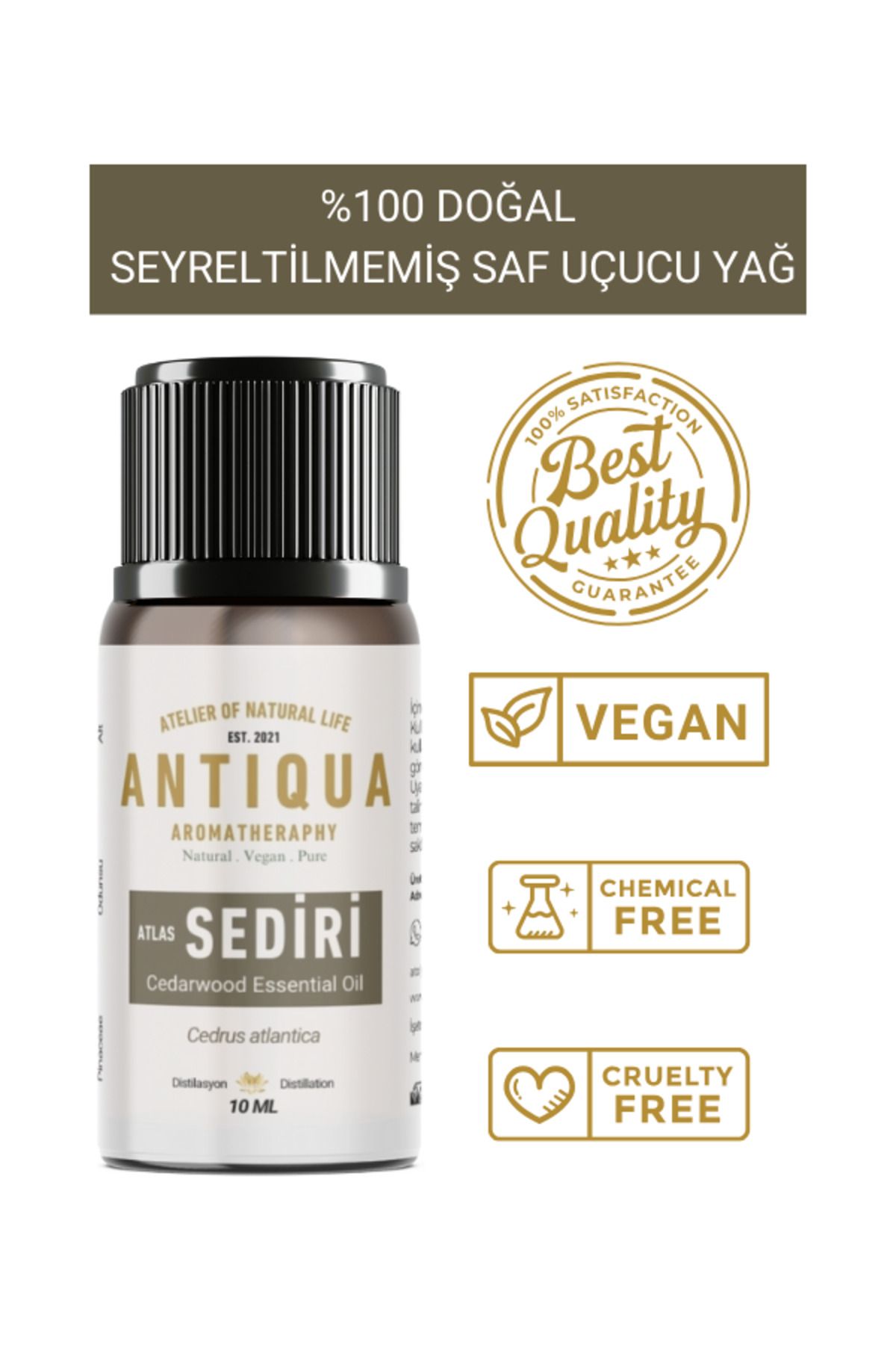 Antiqua Aromaterapi Sedir (Atlas) Uçucu Yağı 10 Ml (Seyreltilmemiş Ürün, %100 Doğal ve Saf)