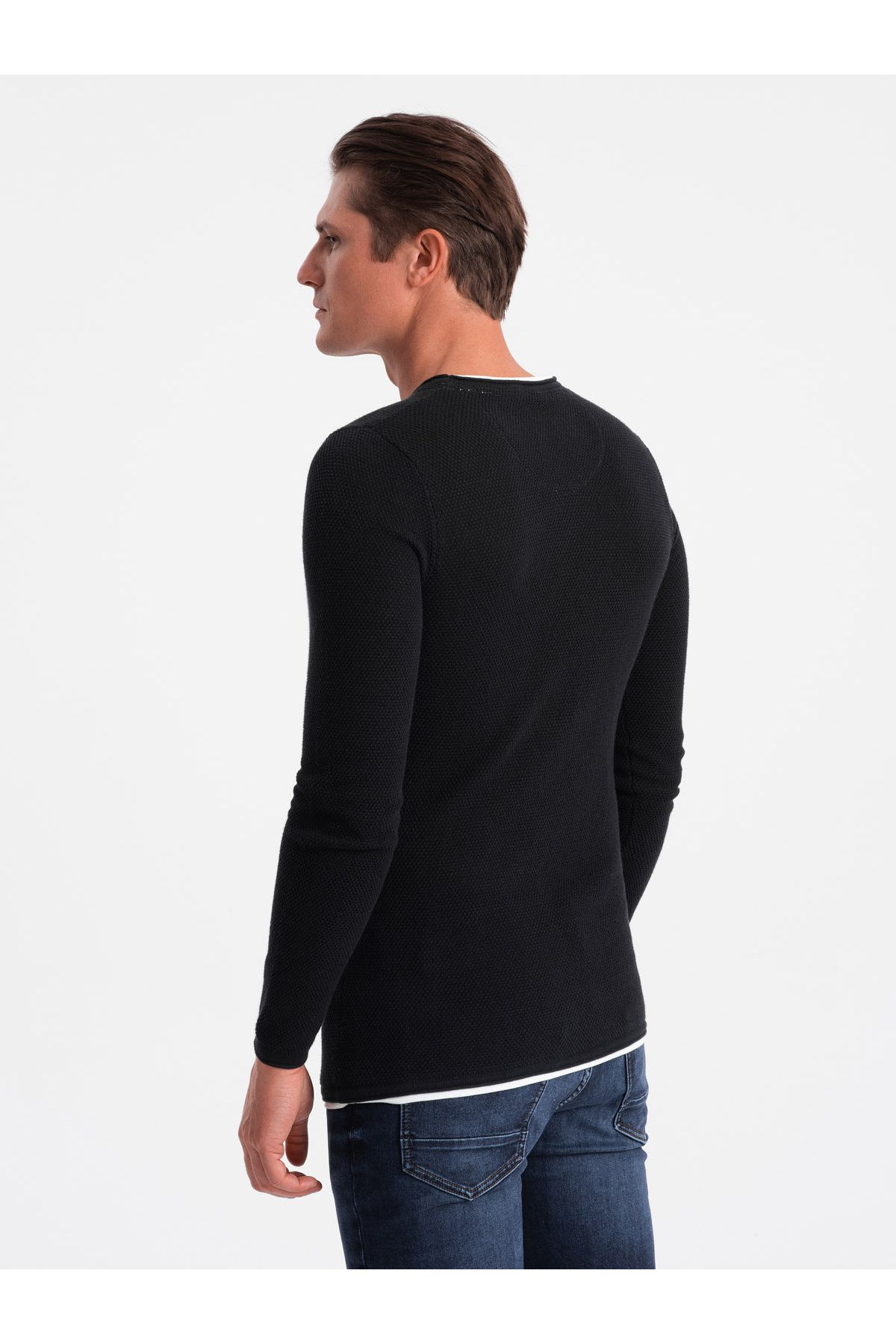 OMBRE-Herren Baumwollpullover mit Rundhalsausschnitt - schwarz V1 OM-SWSW-0103 S 6