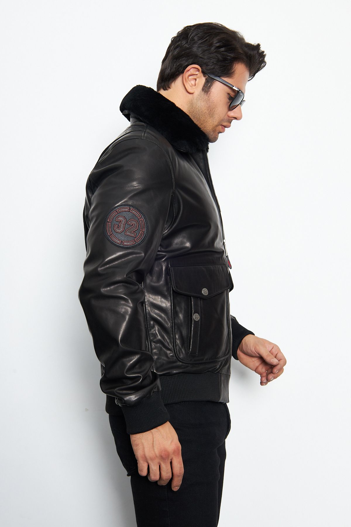 By Marki Marki-Maverick Black Genuine Leather Jacket with Shearling Collar and Zipper Detail, 1St. Class Quality - 502322 3