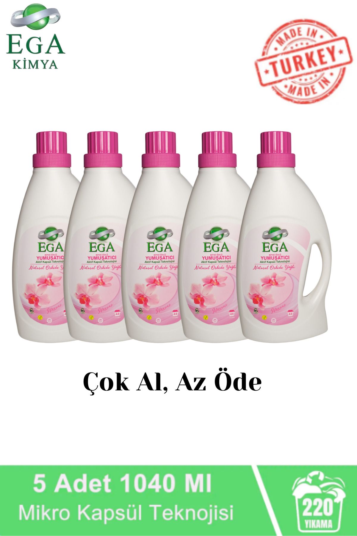 Ega Kimya Aktif Kapsül Teknolojili Orkide Çamaşır Yumuşatıcısı 5 X 1040 ml 220 Yıkama