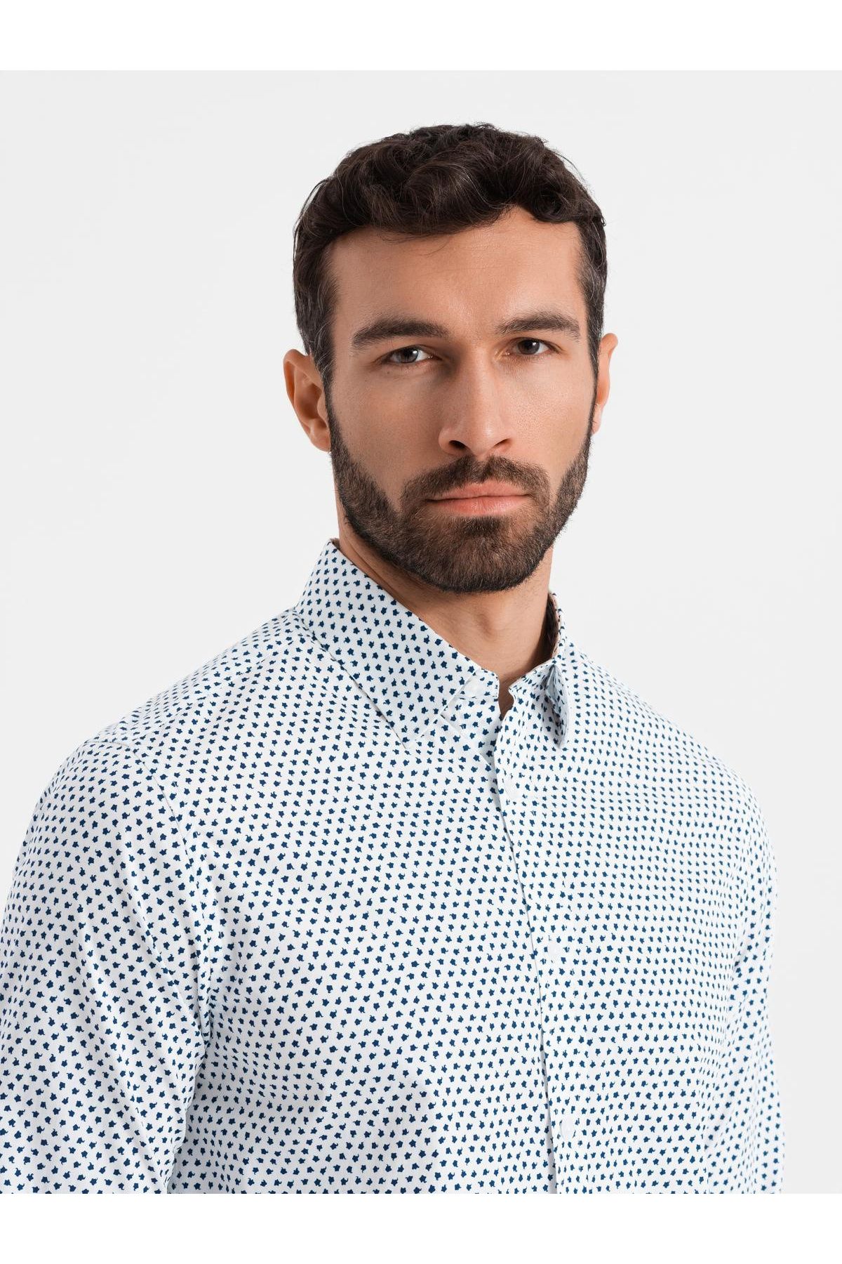 OMBRE-Pánska košeľa SLIM FIT jemného vzoru - biela V2 OM-SHCS-0140 XXL 3