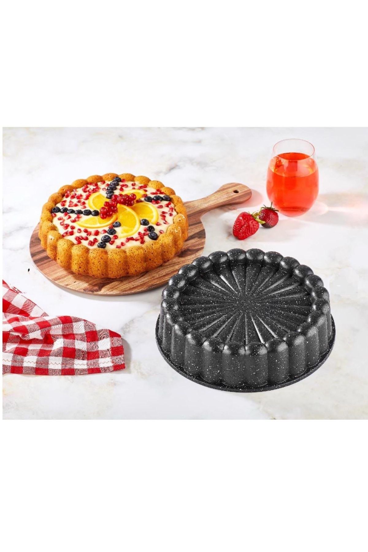 NIDAGE Granit Döküm 26cm Siyah Kek&Tart&Turta Kalıbı