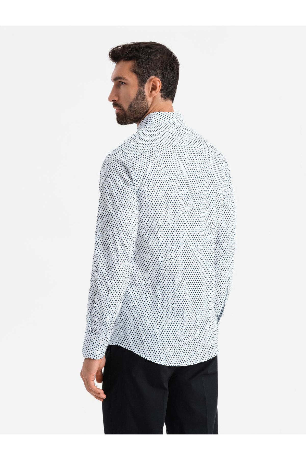 OMBRE-Pánska košeľa SLIM FIT jemného vzoru - biela V2 OM-SHCS-0140 XXL 5