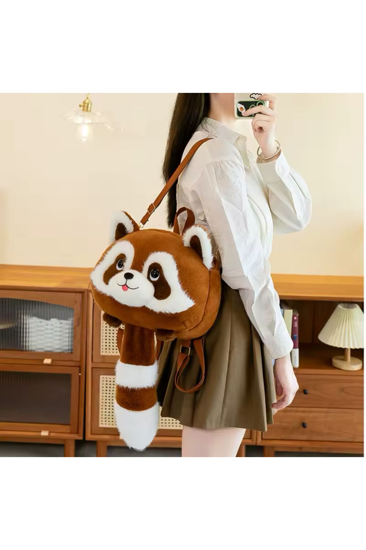 BC Sevimli Küçük Panda Crossbody Çanta, Büyük Kapasiteli Peluş Çanta, Karikatür Rakun Omuz Çantası