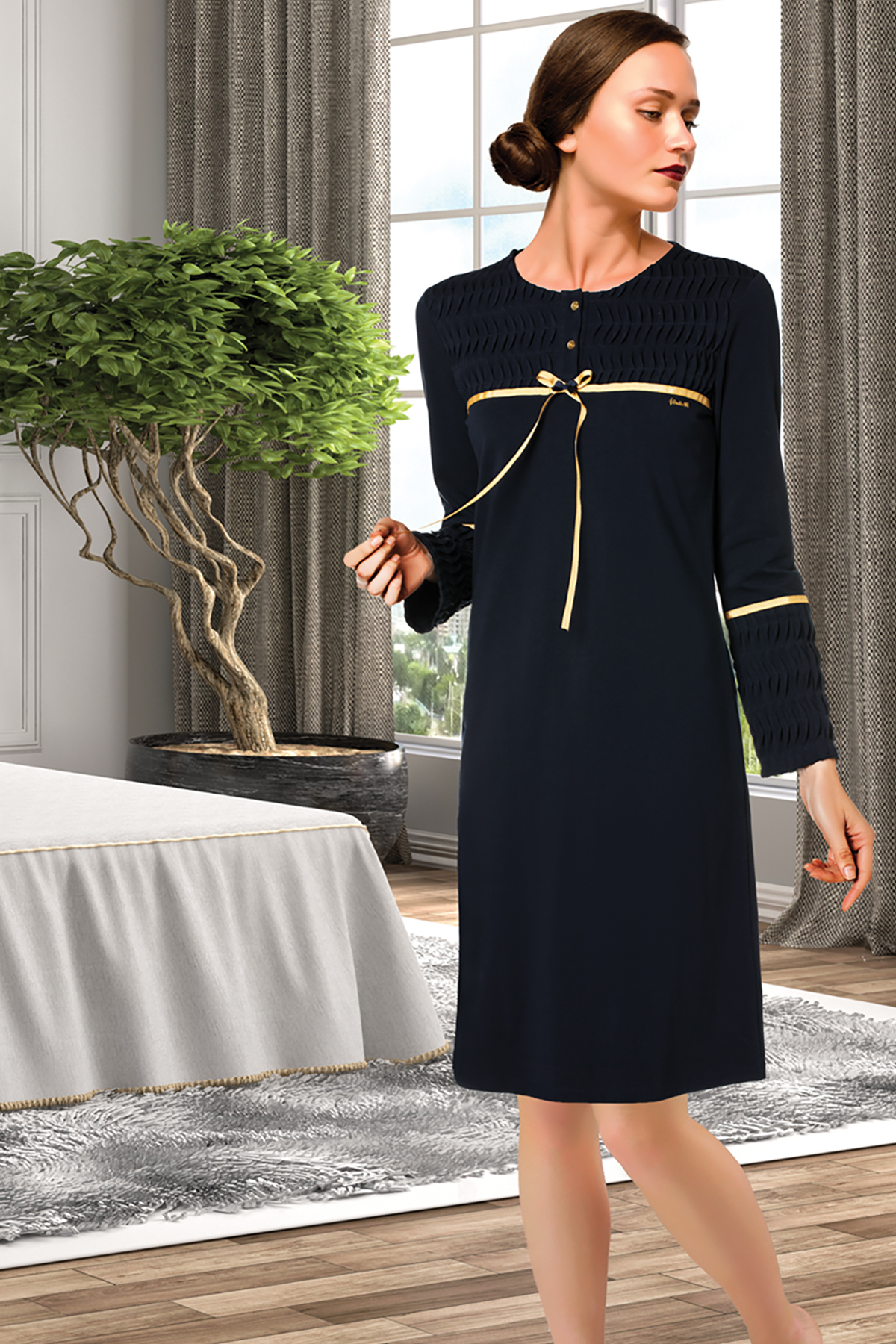 DoReMi Uzun Kollu Penye Gecelik