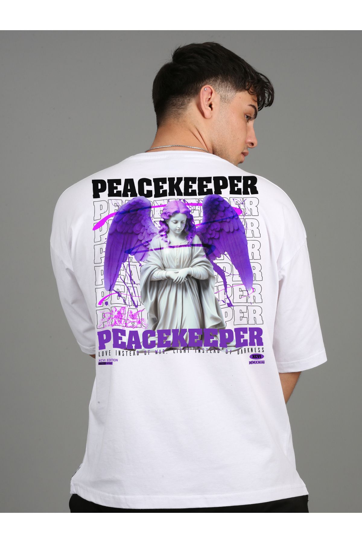 SOFT Premium Oversize  Unisex Beyaz T-shirt PeaceKeeper Baskılı